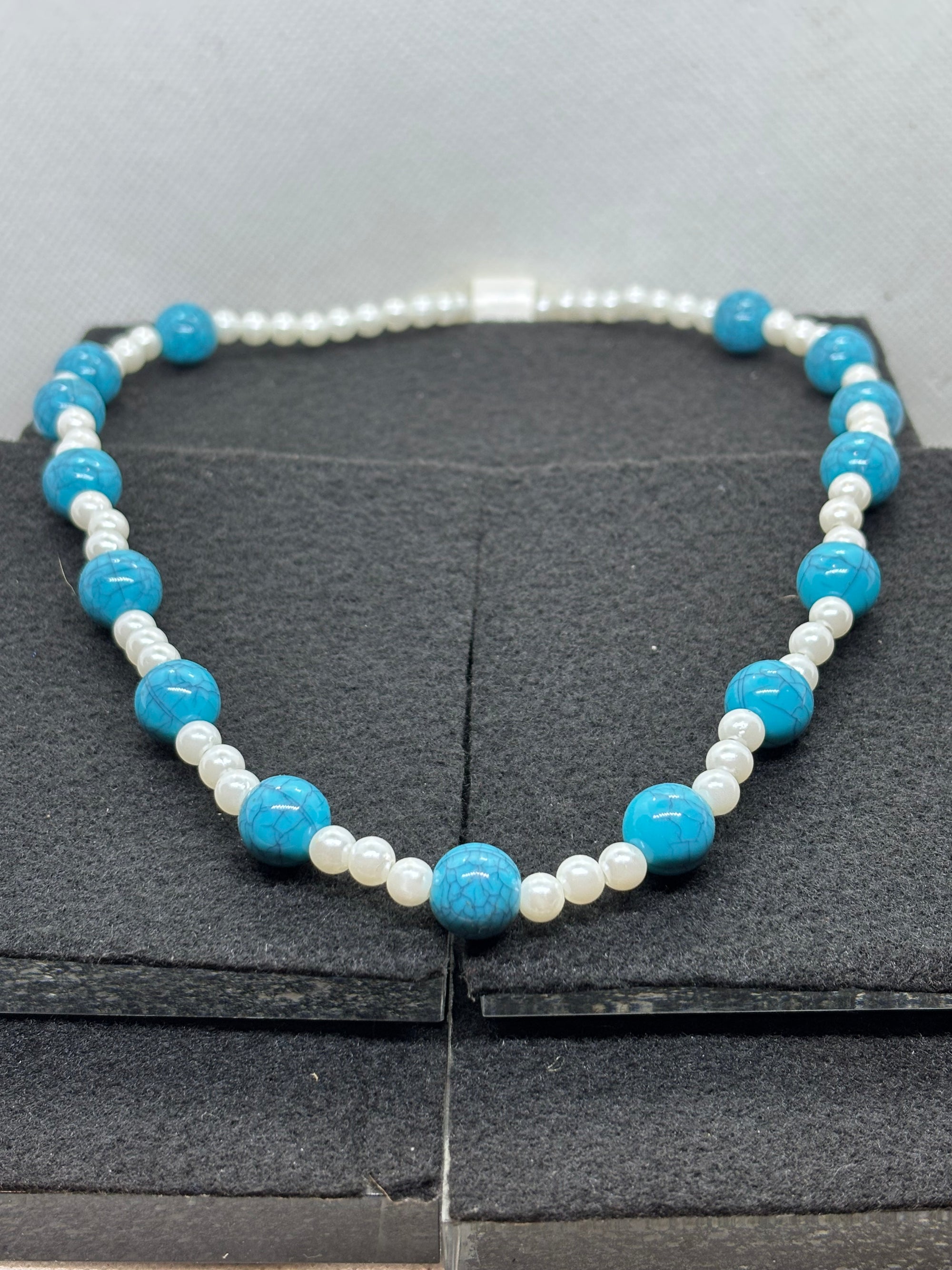 Blue and White beaded Necklace