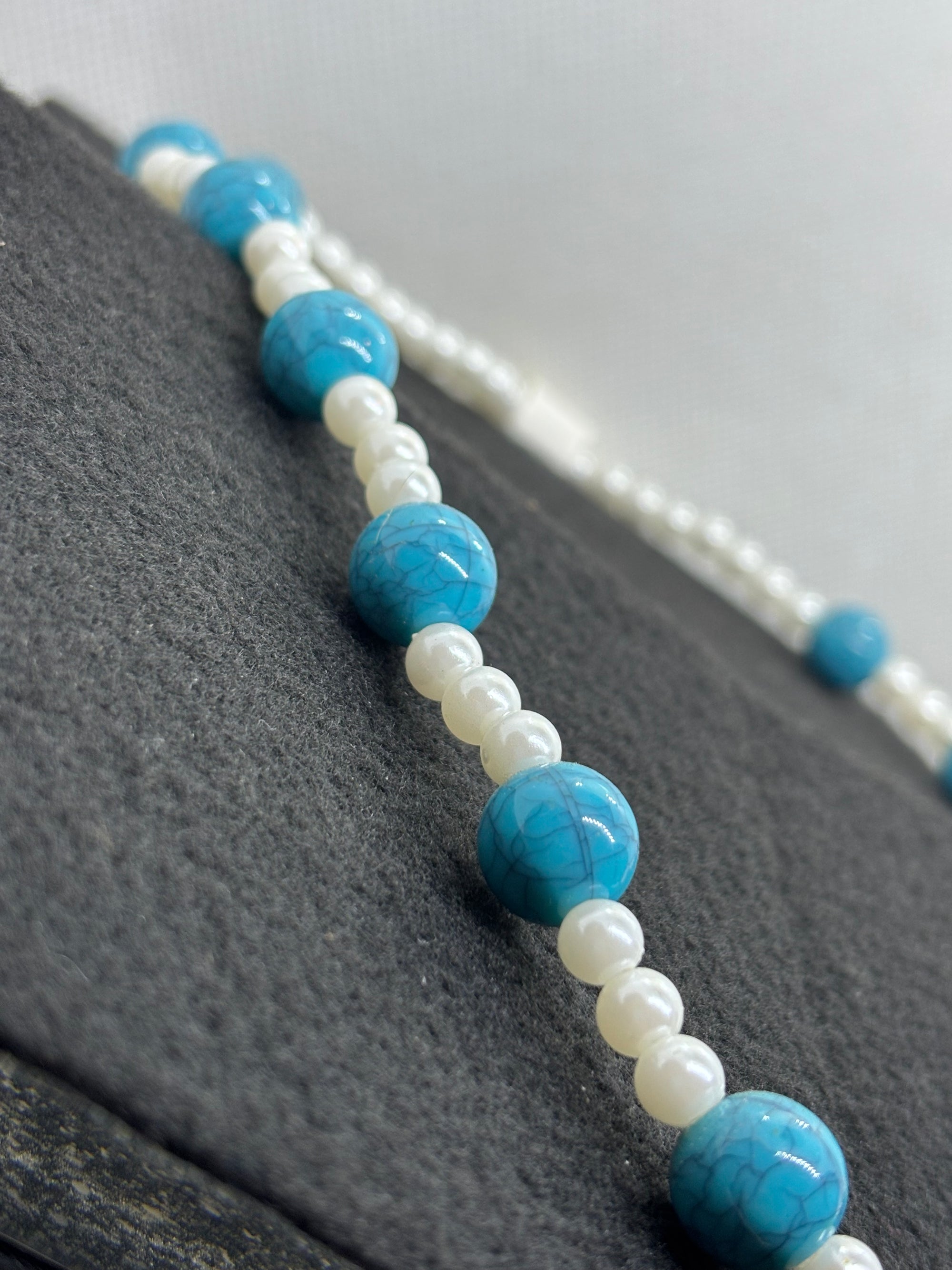 Blue and White beaded Necklace