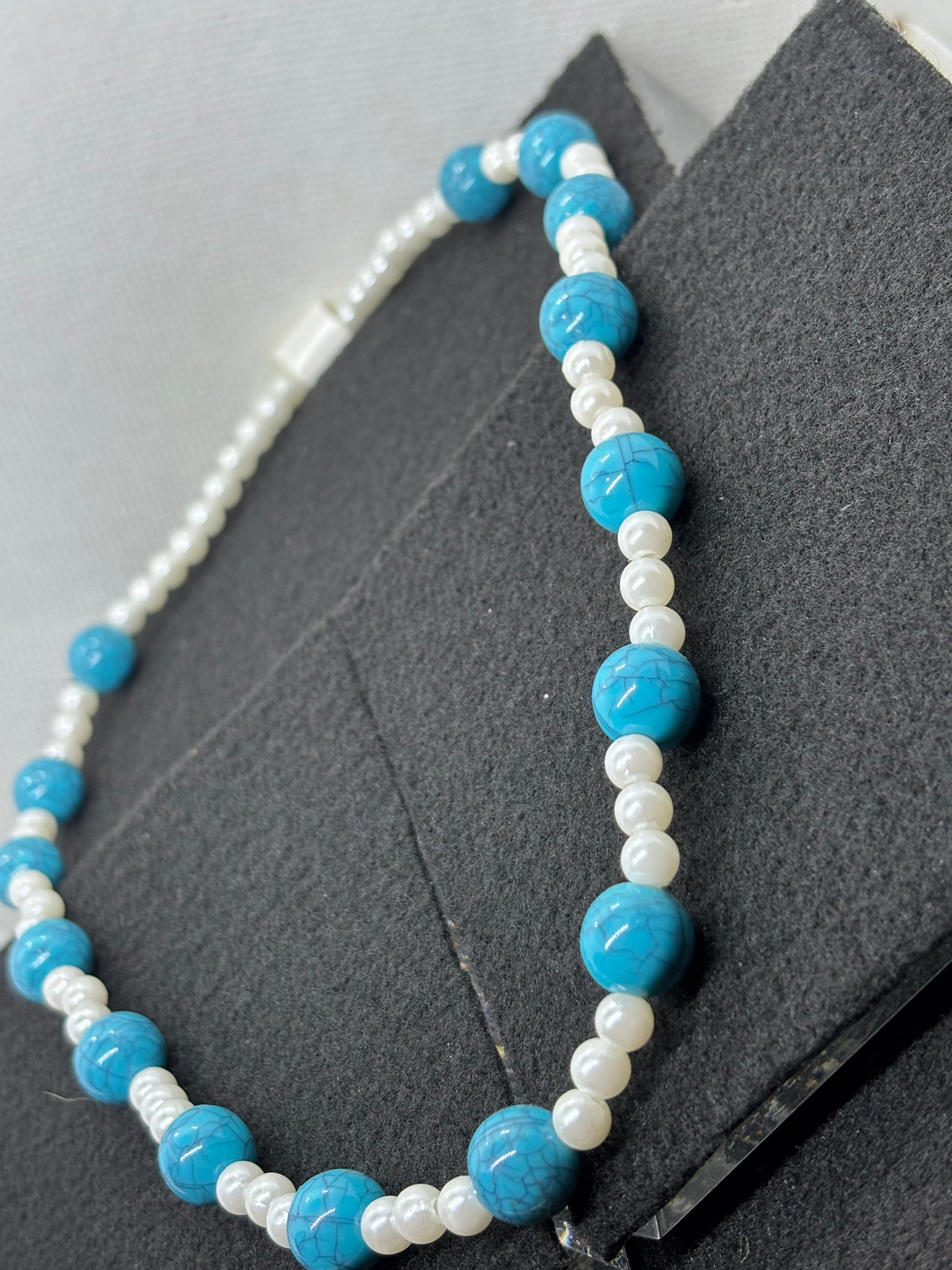 Blue and White beaded Necklace
