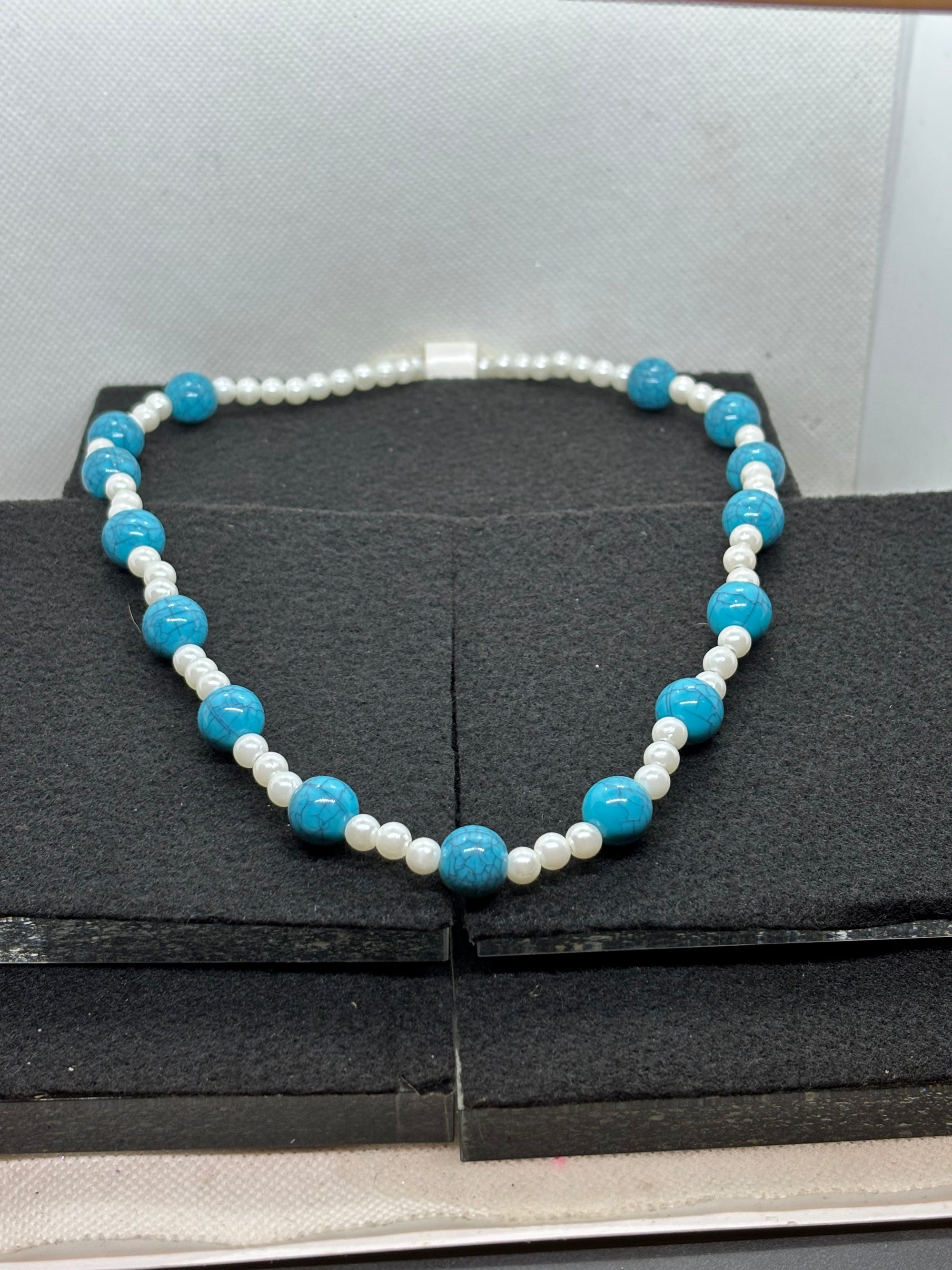 Blue and White beaded Necklace