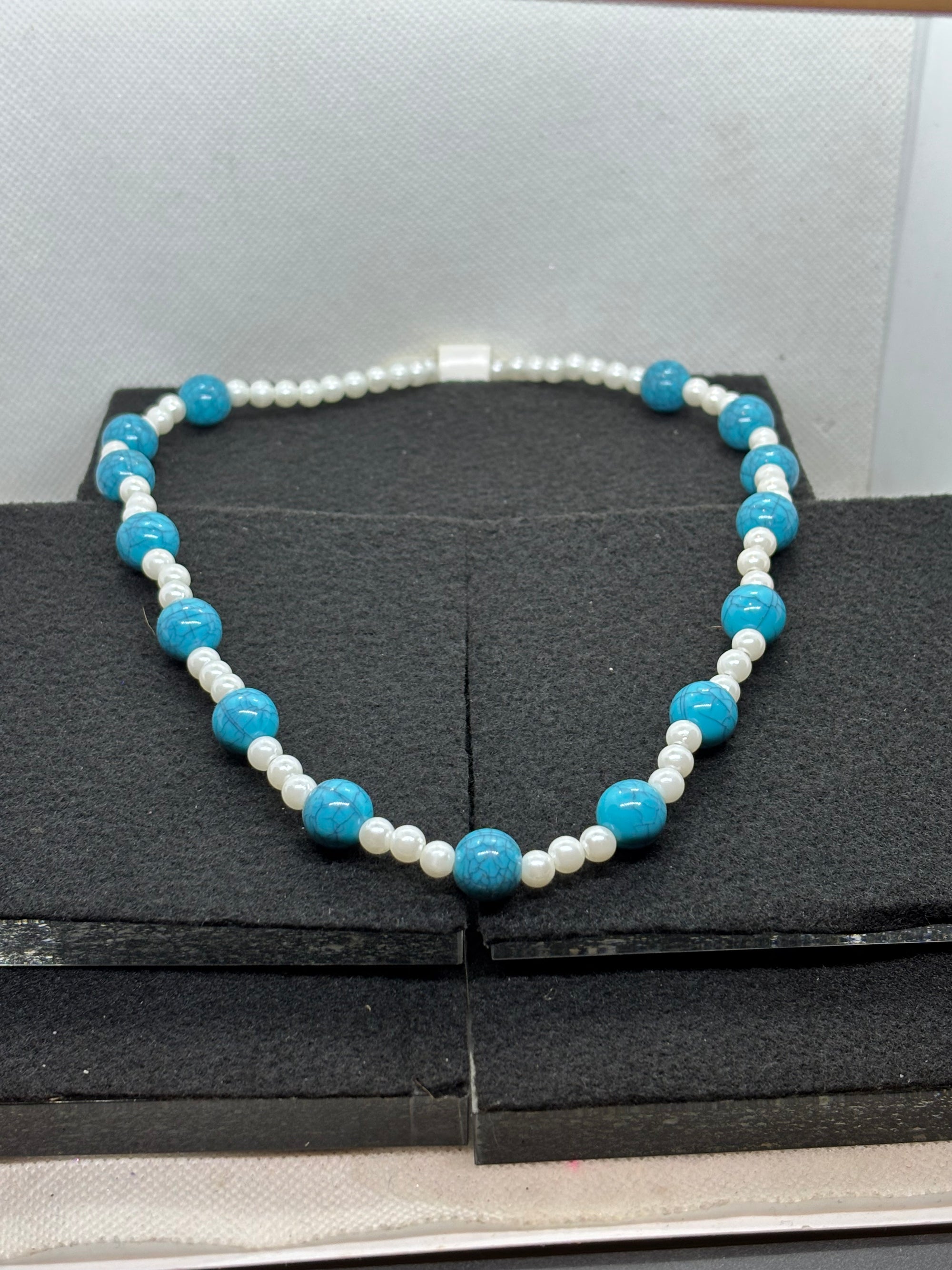 Blue and White beaded Necklace