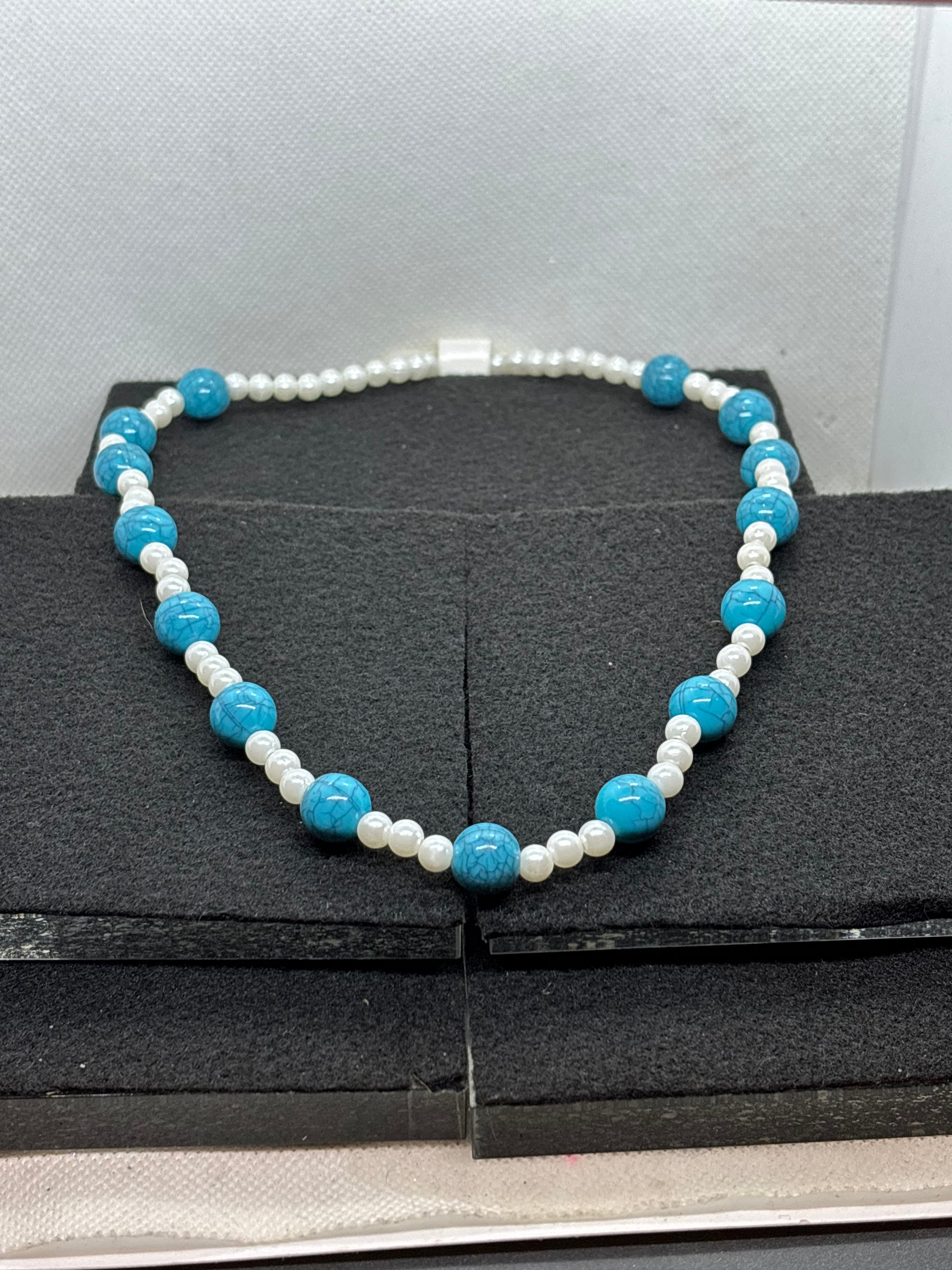 Blue and White beaded Necklace