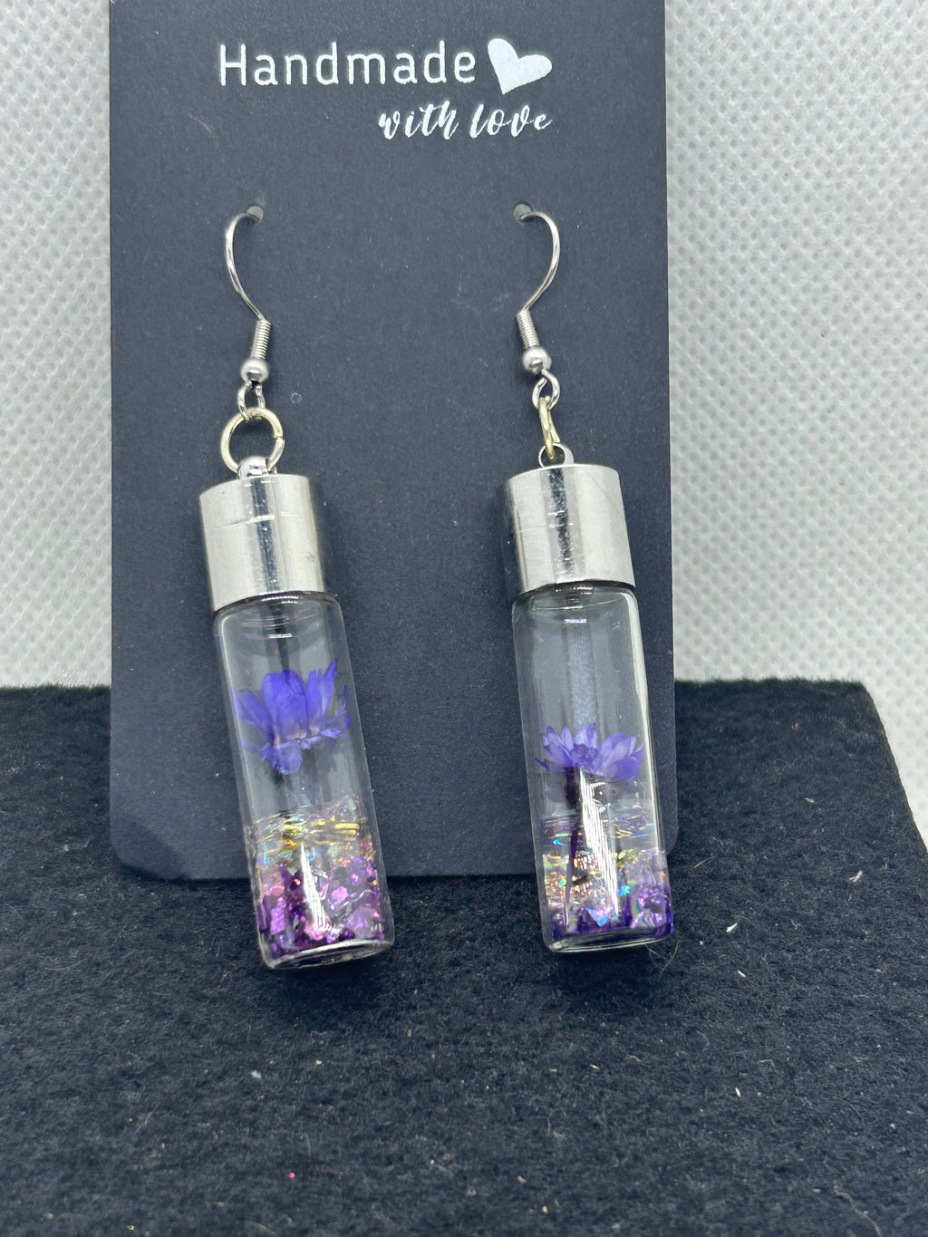 Incased Purple Flowered Earrings