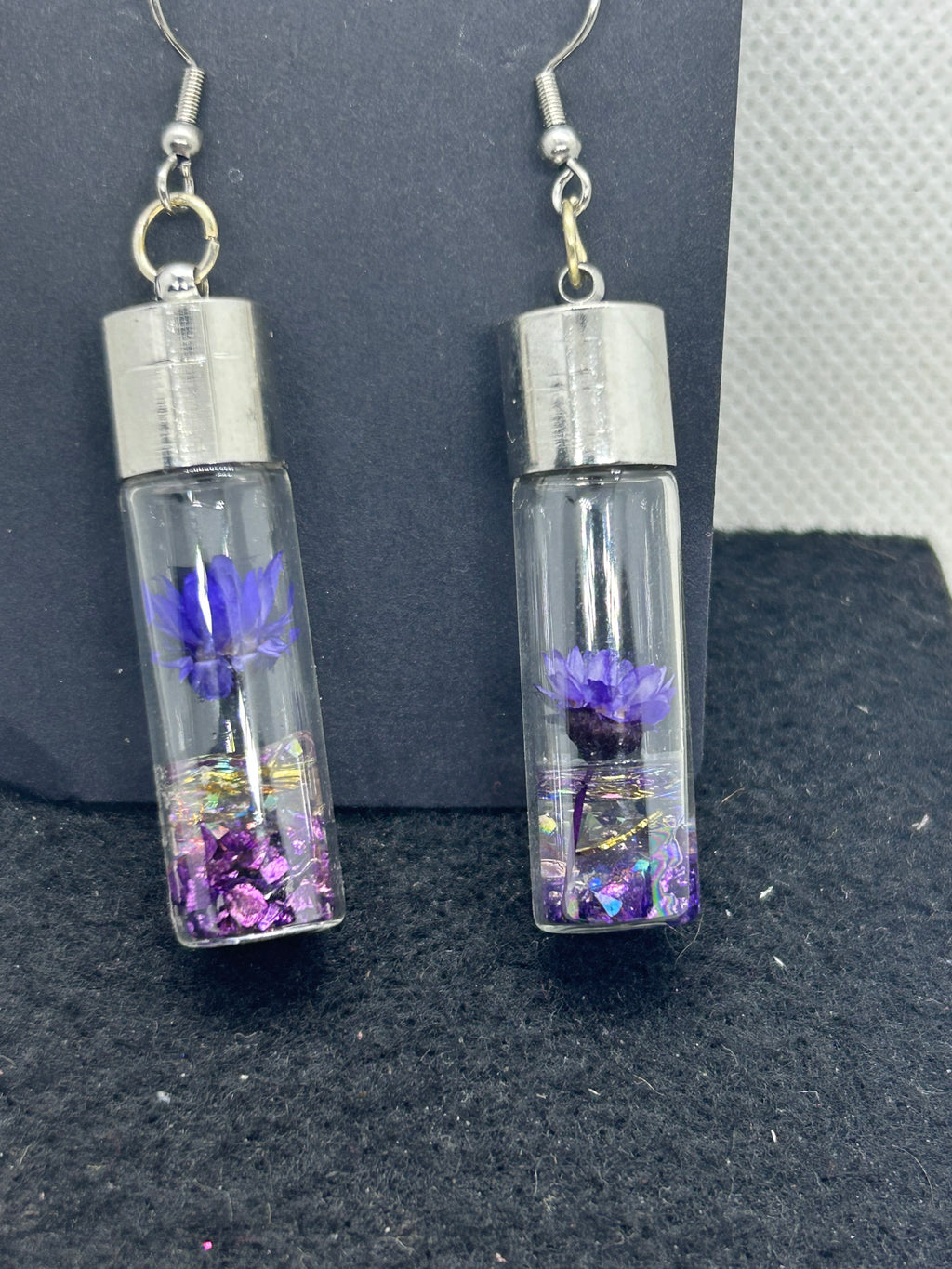 Incased Purple Flowered Earrings