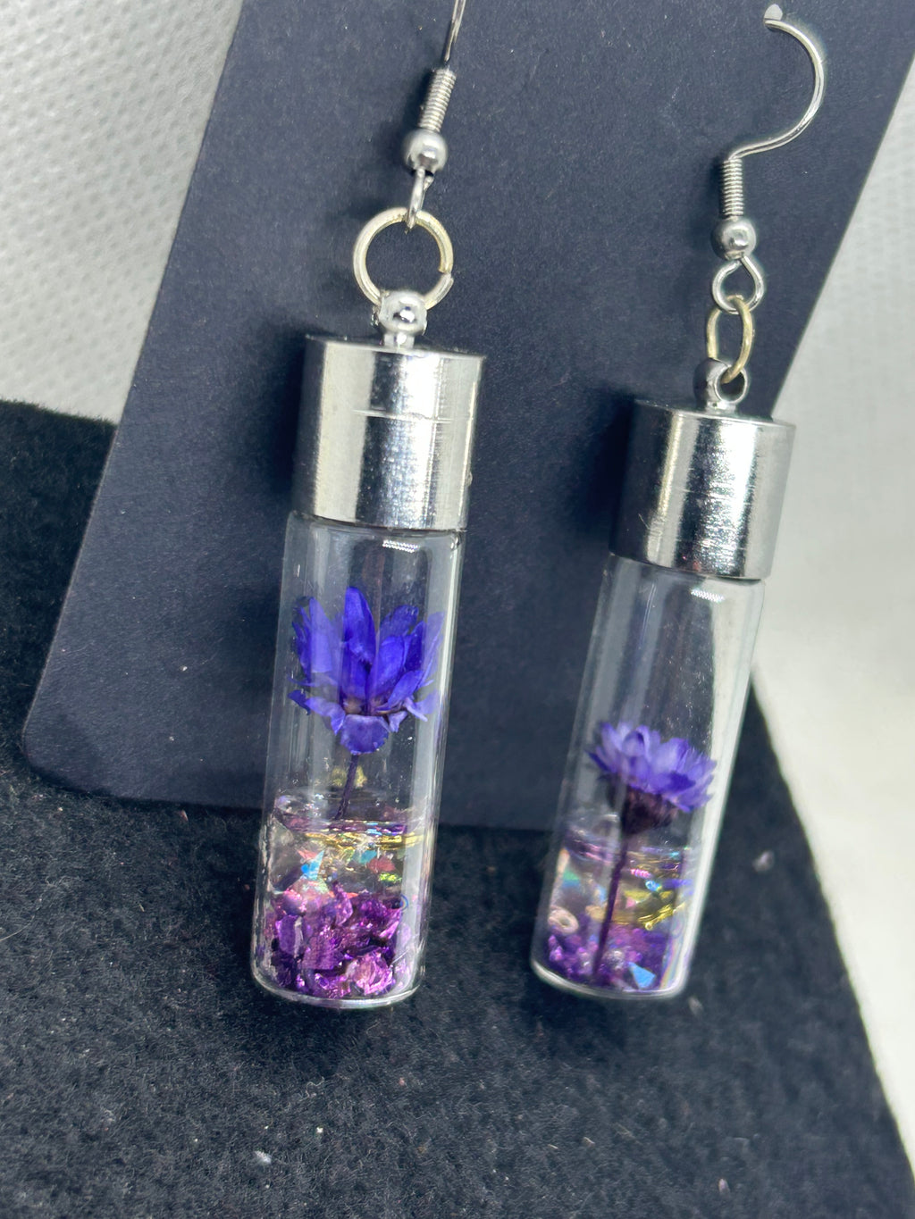 Incased Purple Flowered Earrings