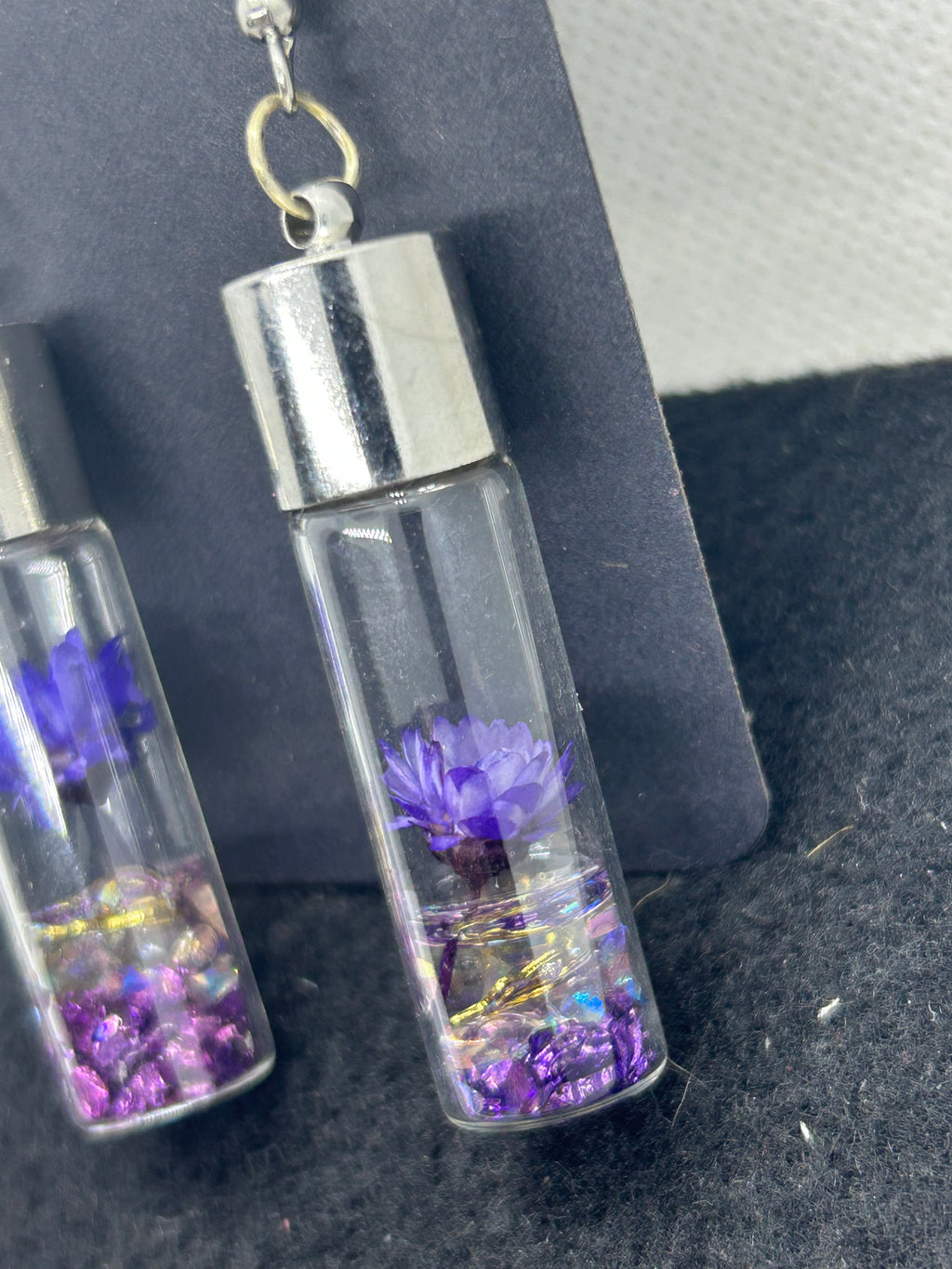 Incased Purple Flowered Earrings