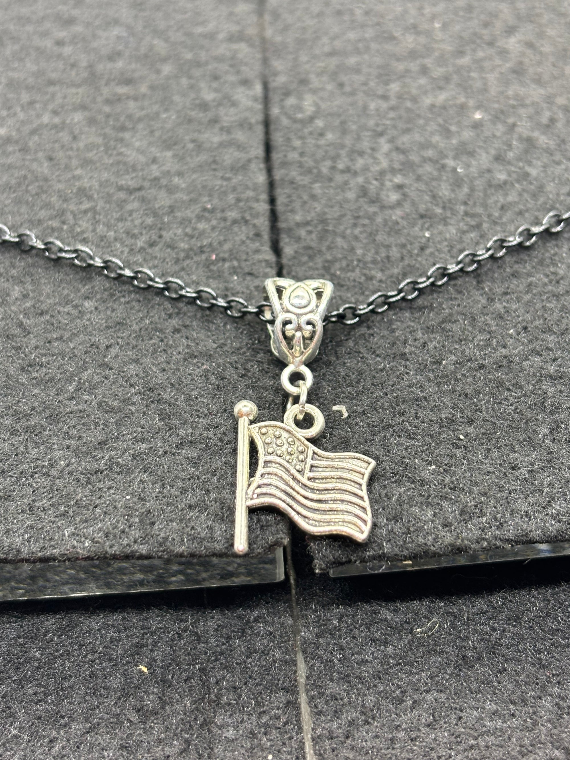 Black Necklace with an American flag Pendant