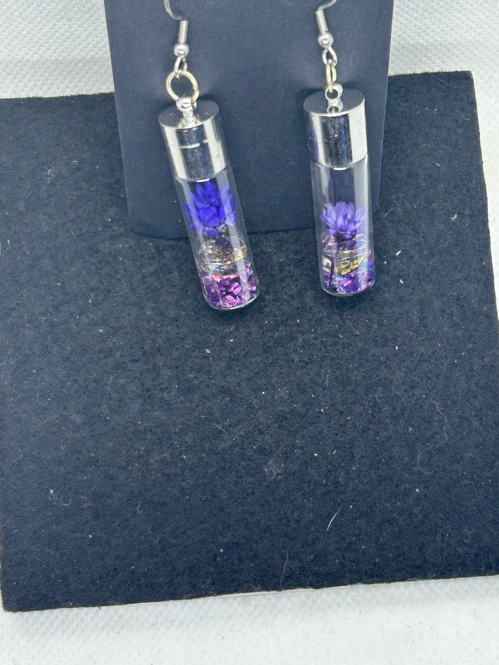 Incased Purple Flowered Earrings