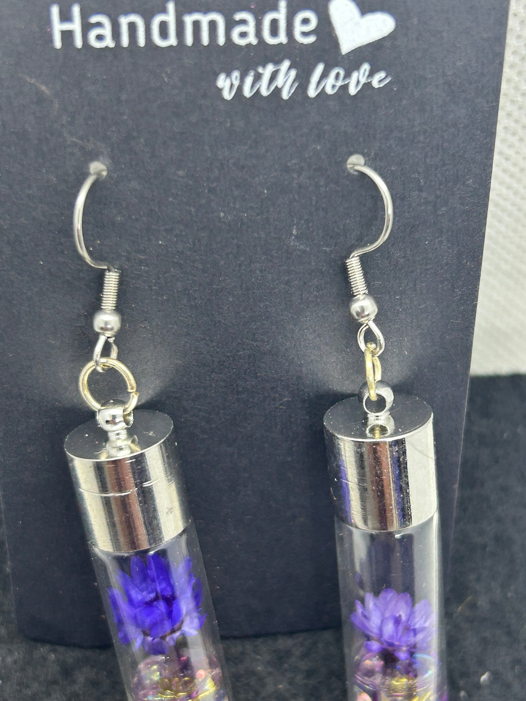 Incased Purple Flowered Earrings
