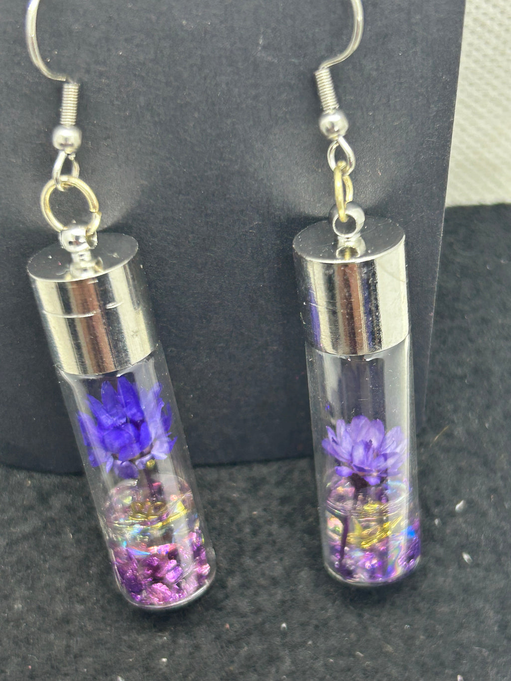Incased Purple Flowered Earrings