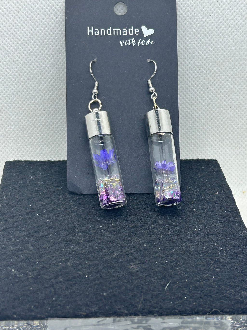 Incased Purple Flowered Earrings