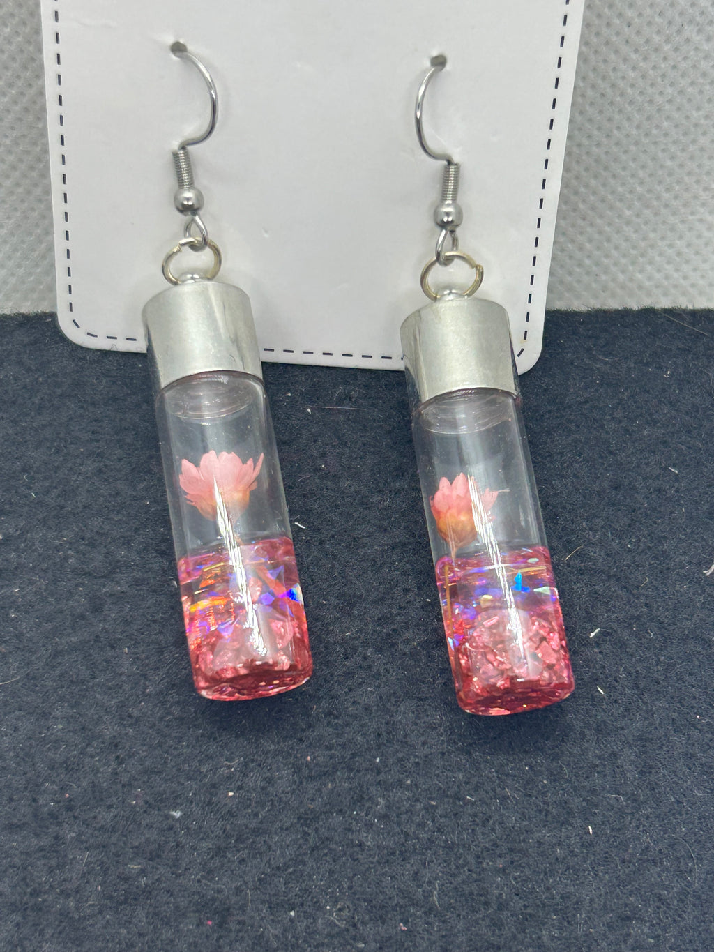 Incased Pink Flowered Earrings