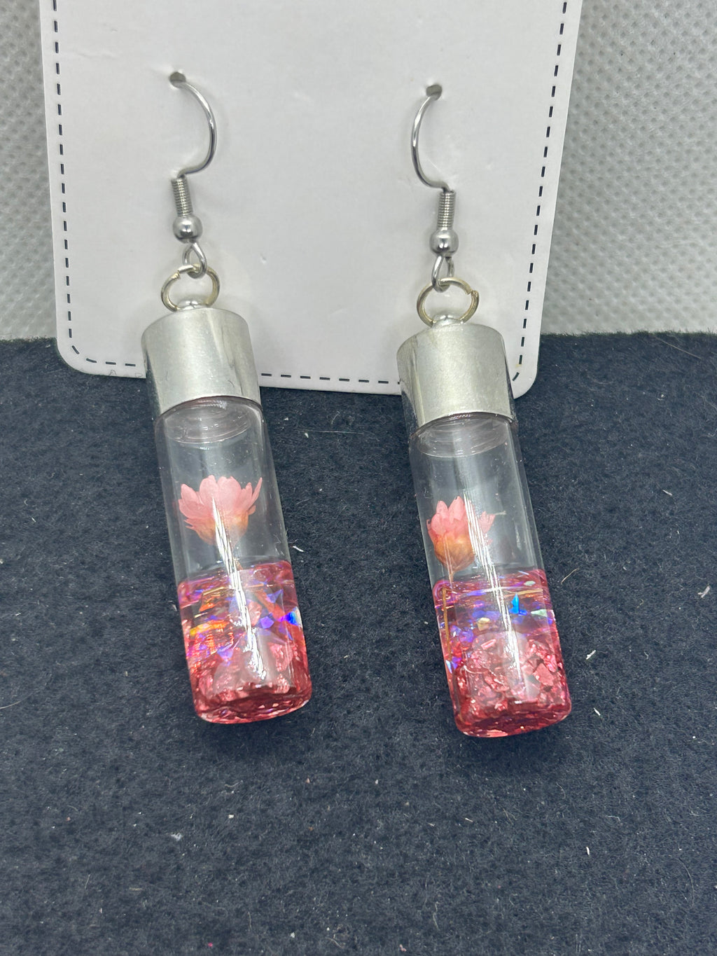 Incased Pink Flowered Earrings