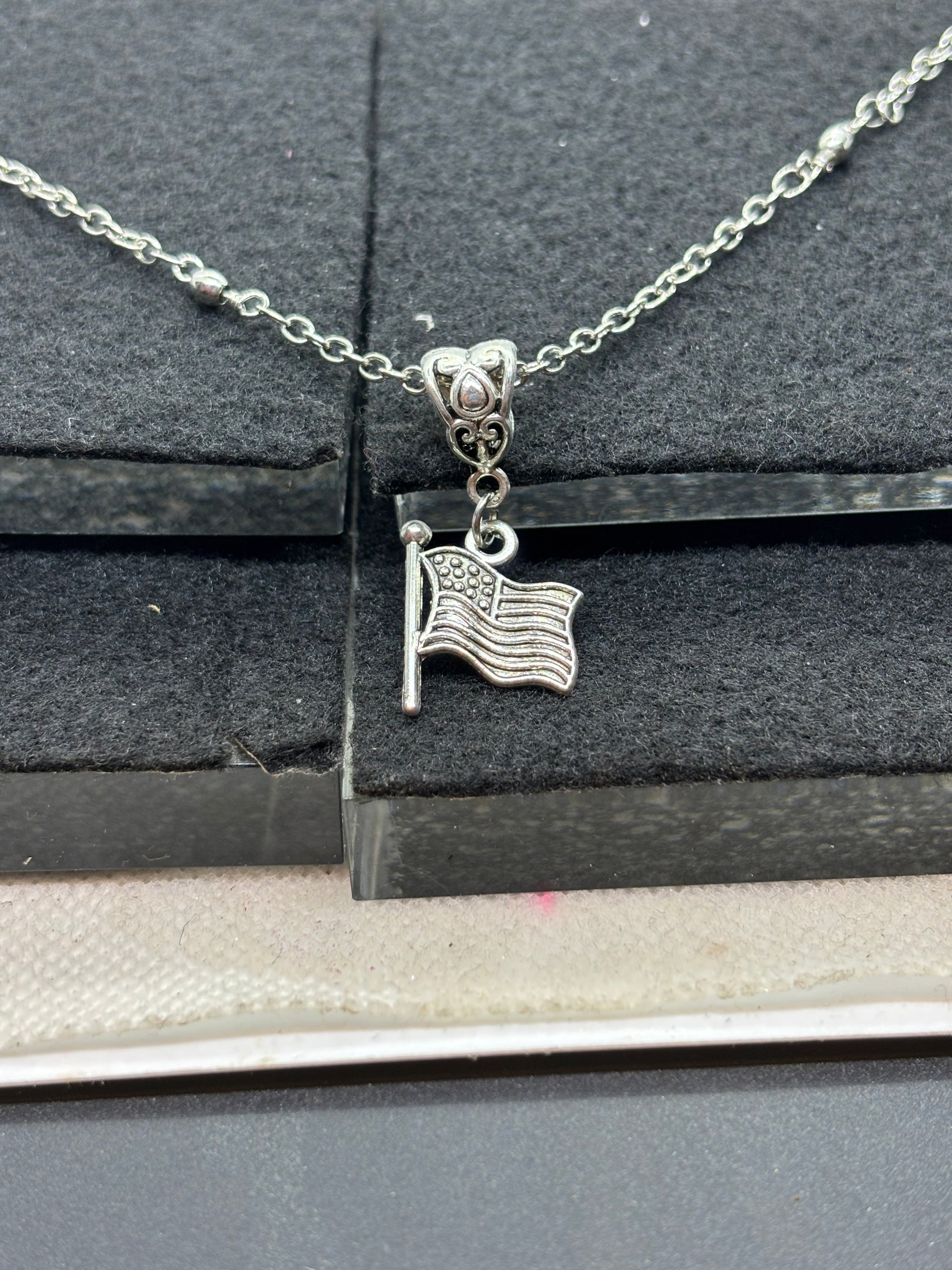 Silver Necklace with American Flag Pendant