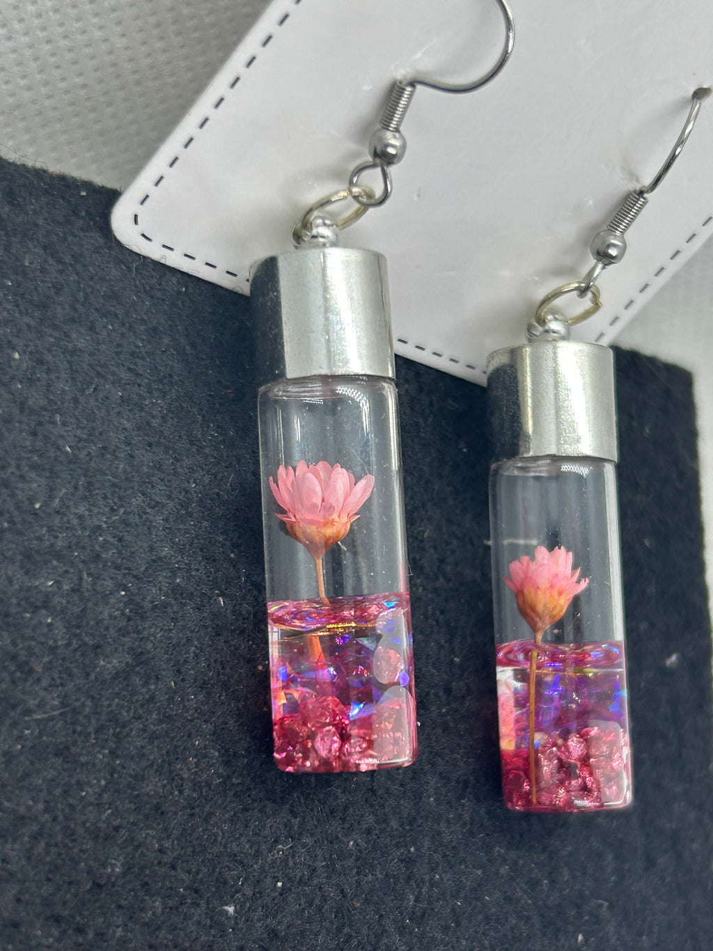 Incased Pink Flowered Earrings