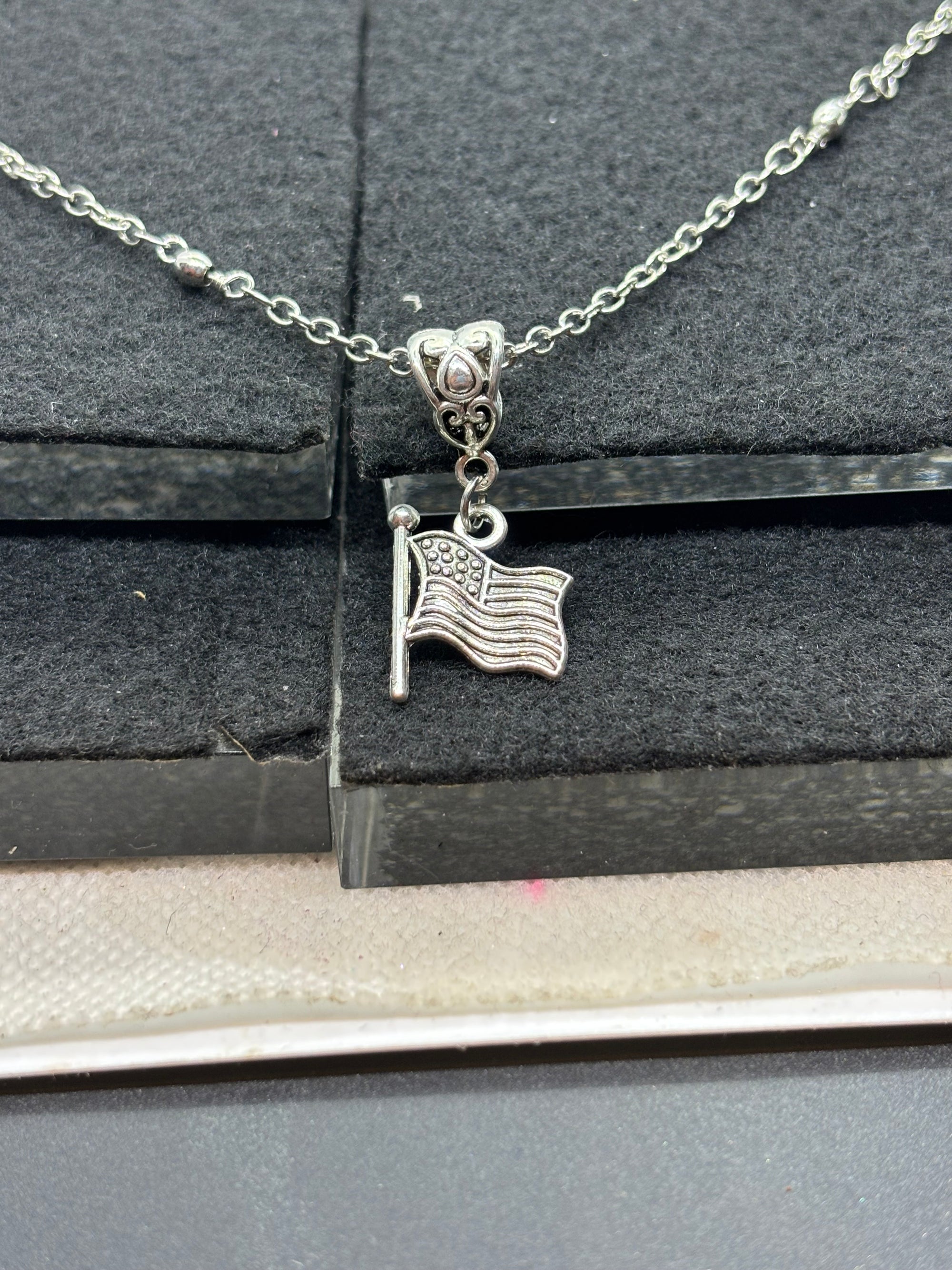 Silver Necklace with American Flag Pendant