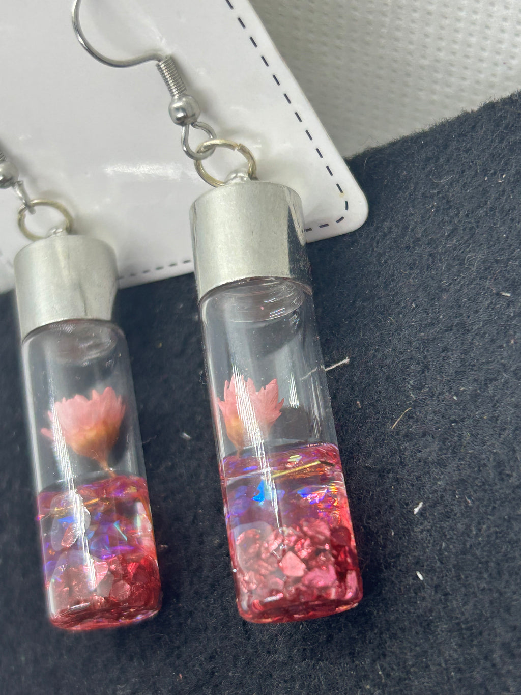 Incased Pink Flowered Earrings