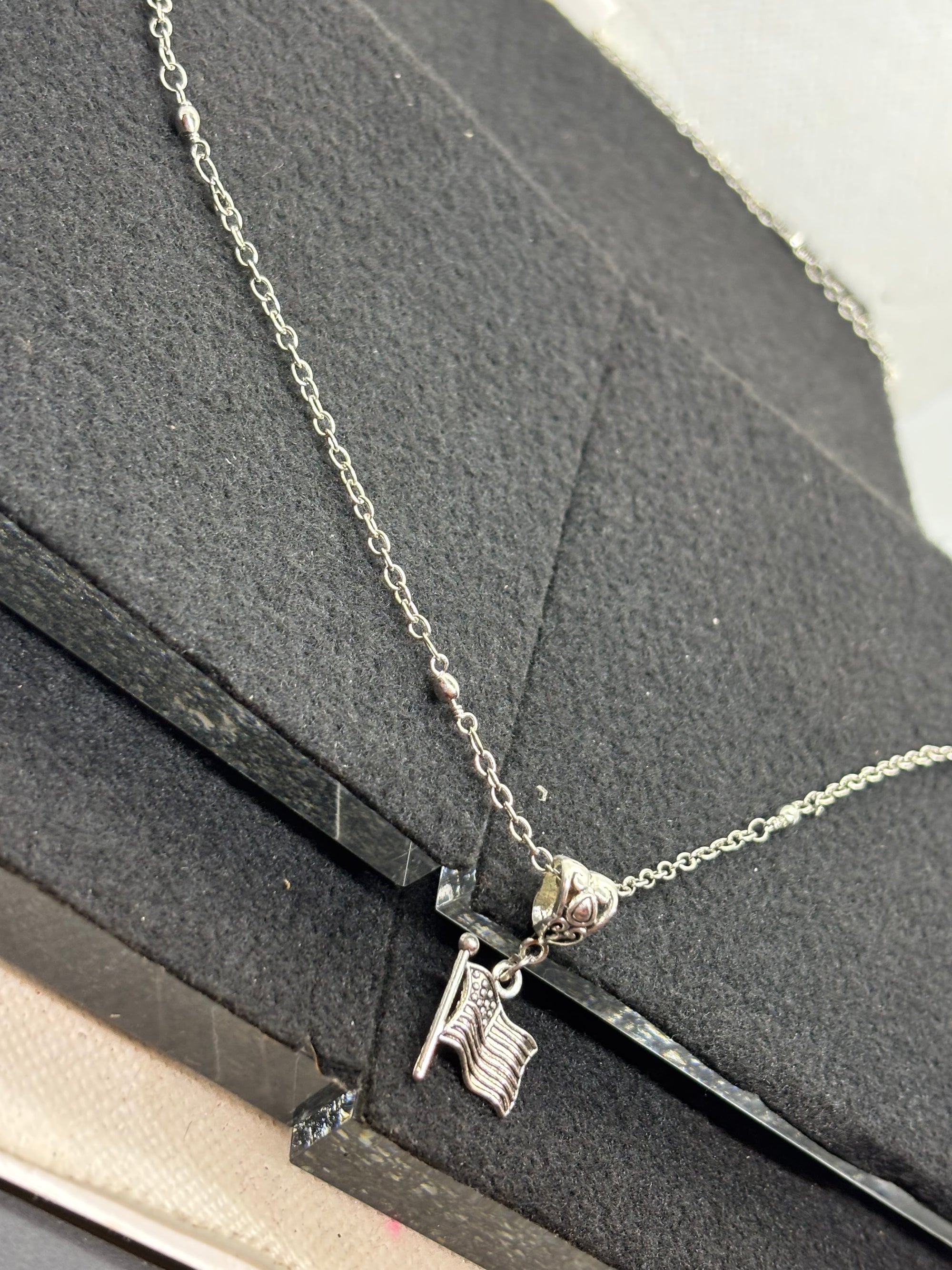 Silver Necklace with American Flag Pendant