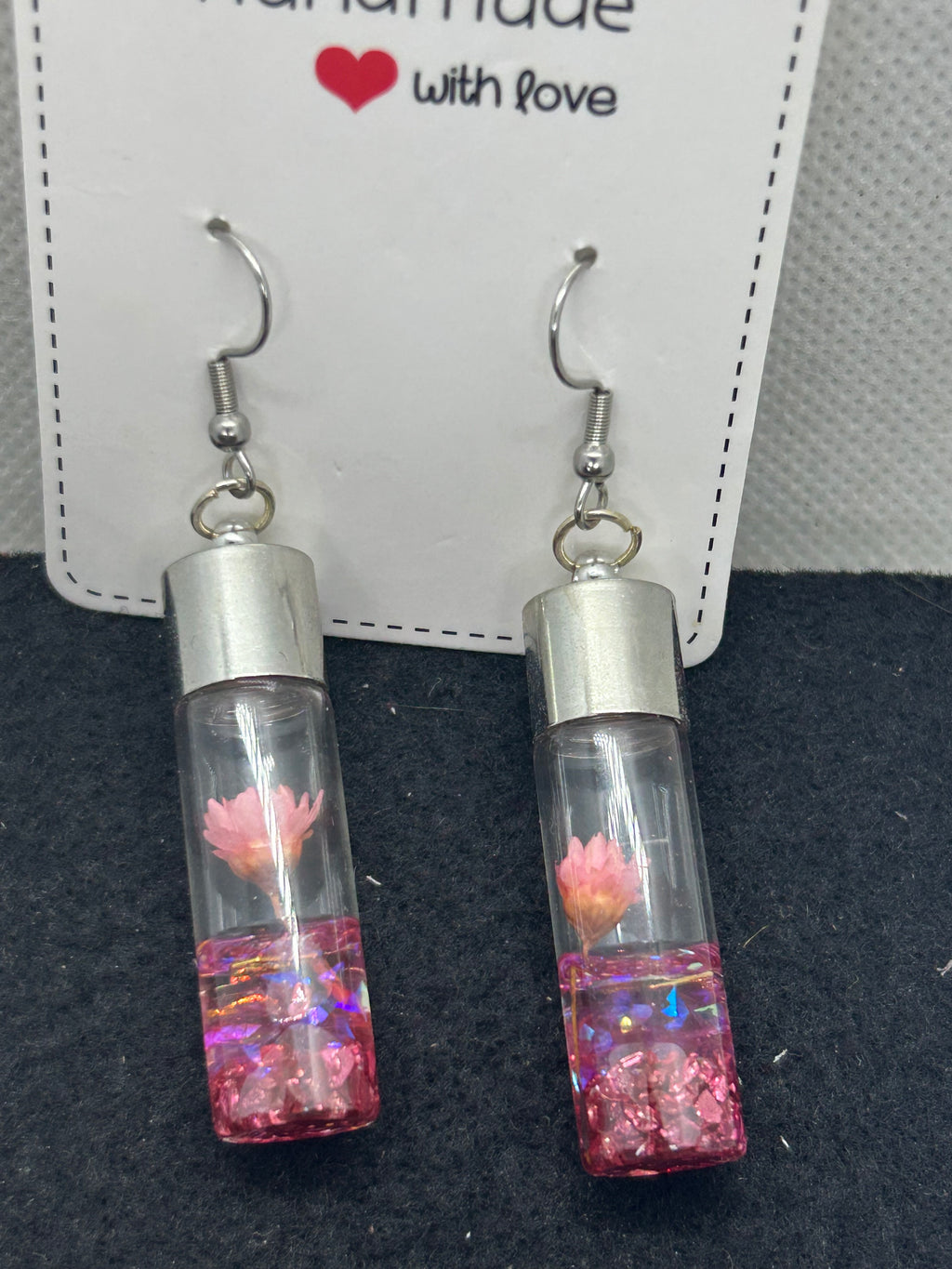 Incased Pink Flowered Earrings