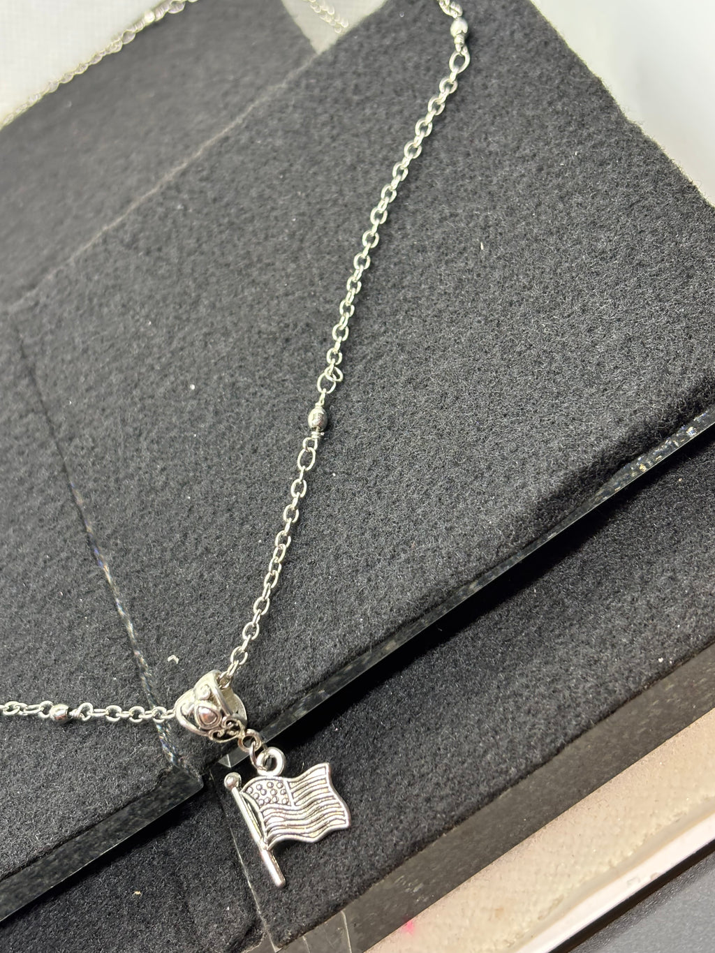 Silver Necklace with American Flag Pendant