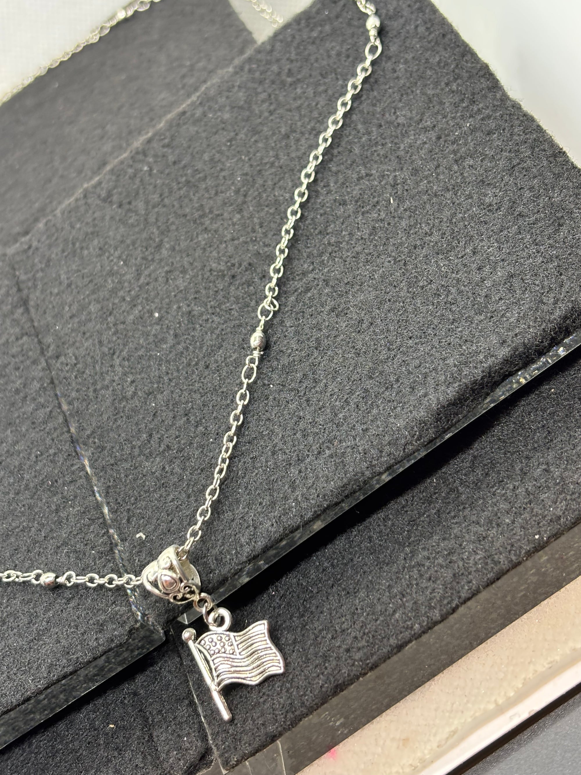 Silver Necklace with American Flag Pendant
