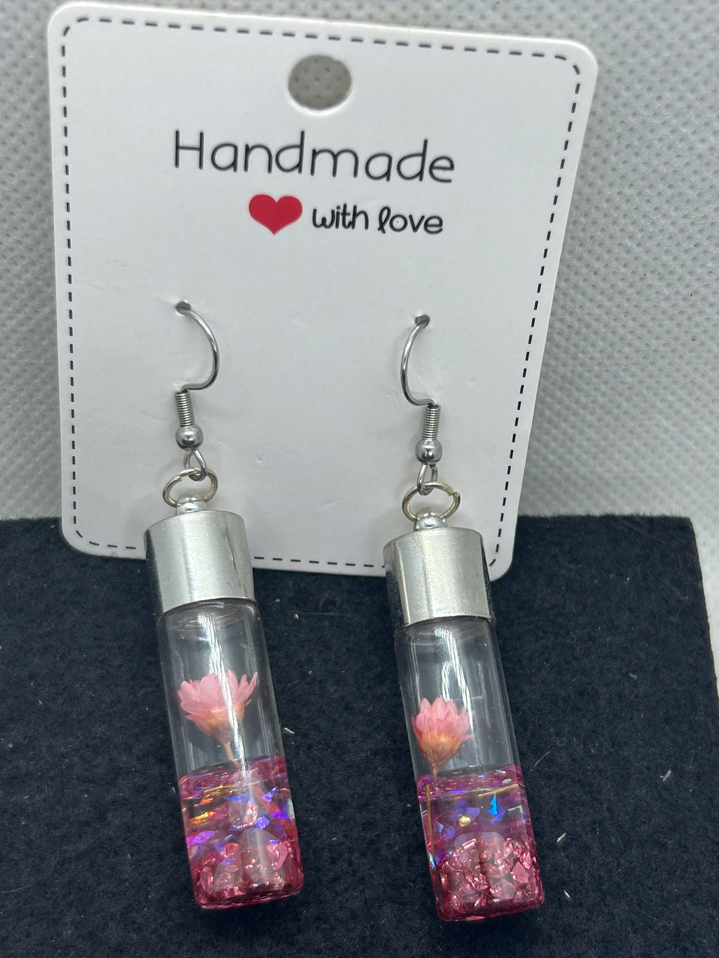 Incased Pink Flowered Earrings