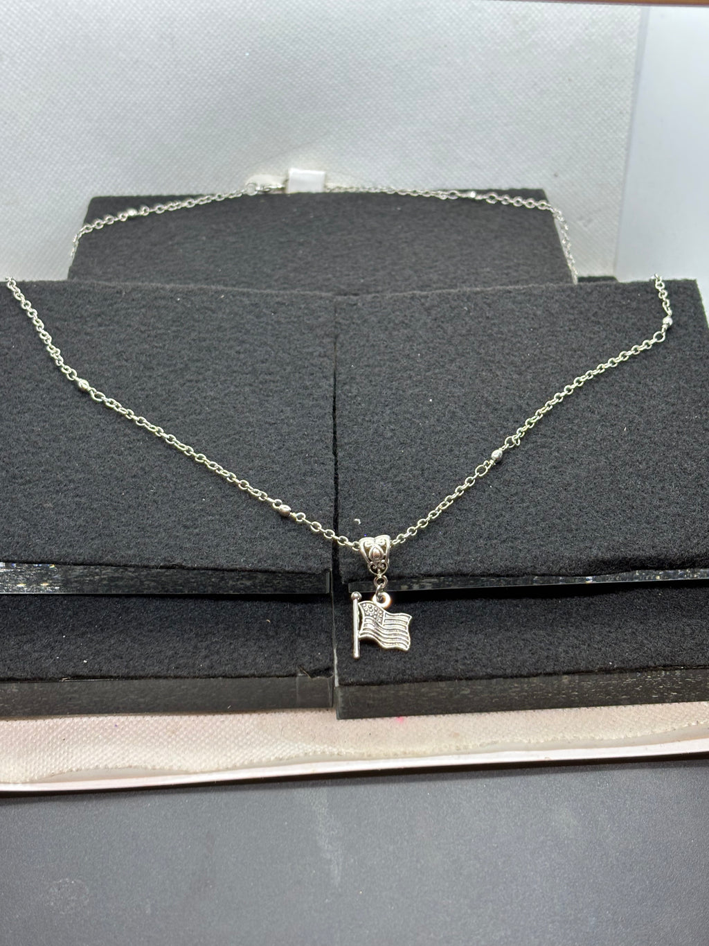 Silver Necklace with American Flag Pendant