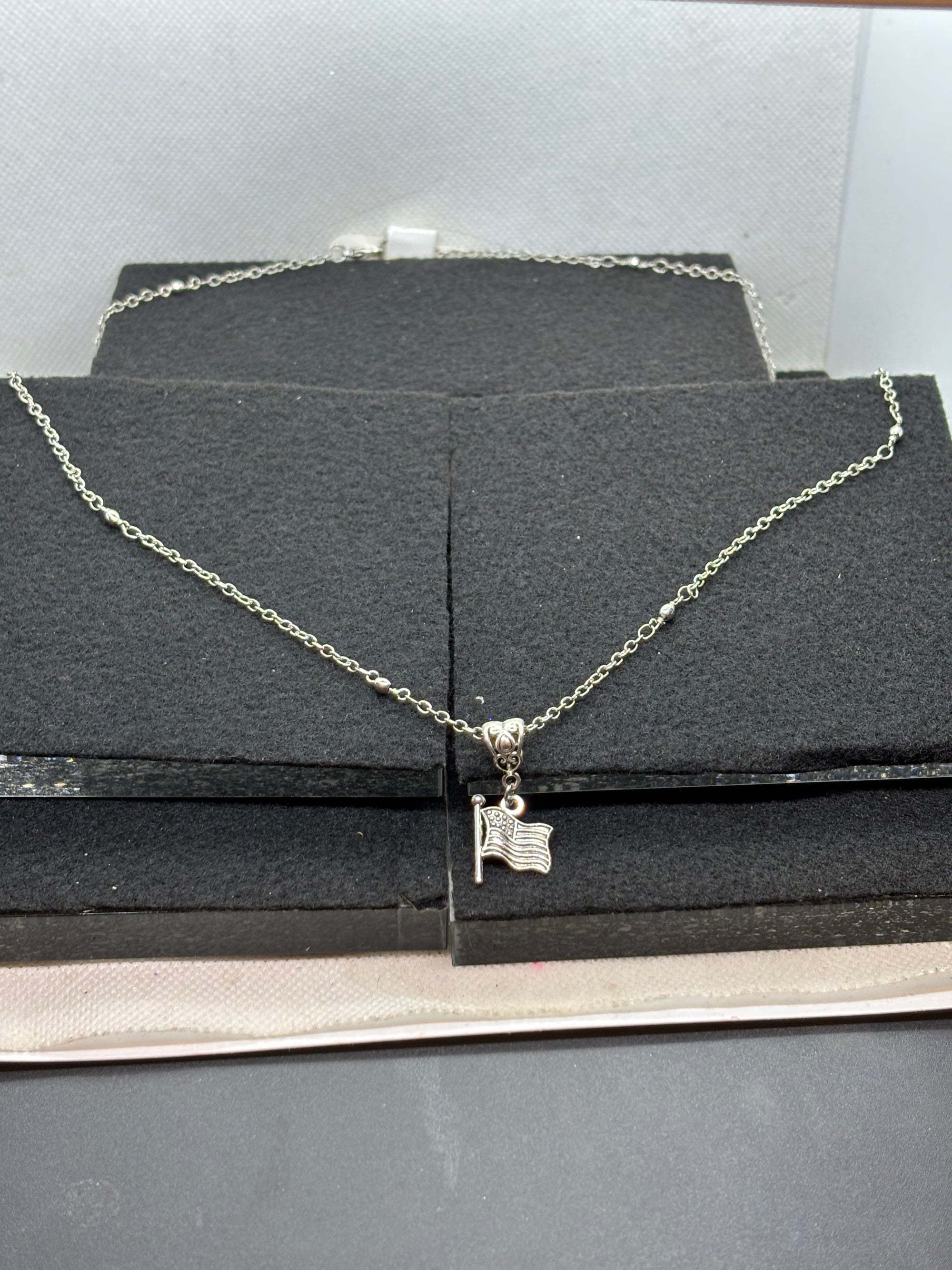 Silver Necklace with American Flag Pendant