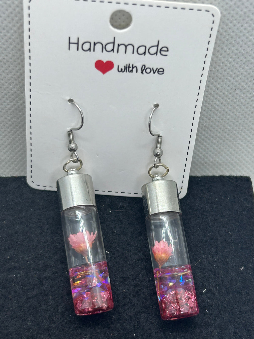 Incased Pink Flowered Earrings