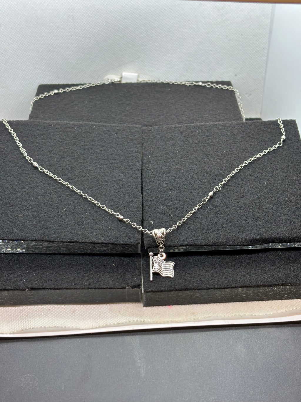 Silver Necklace with American Flag Pendant
