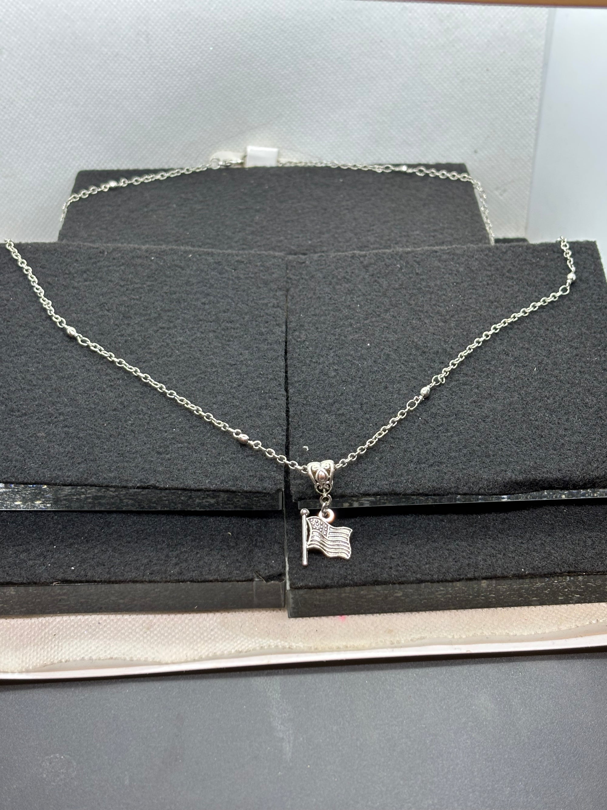 Silver Necklace with American Flag Pendant