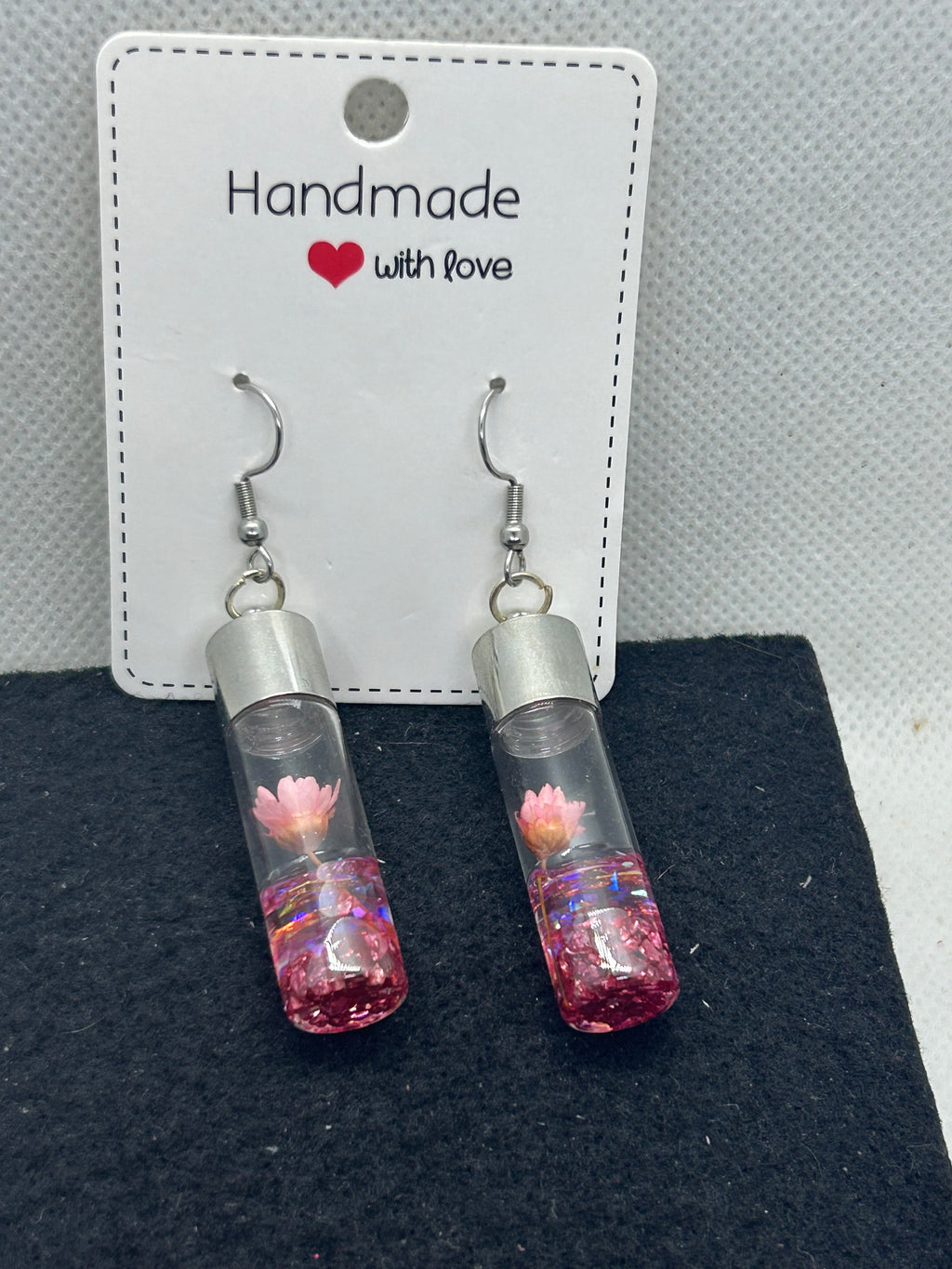 Incased Pink Flowered Earrings