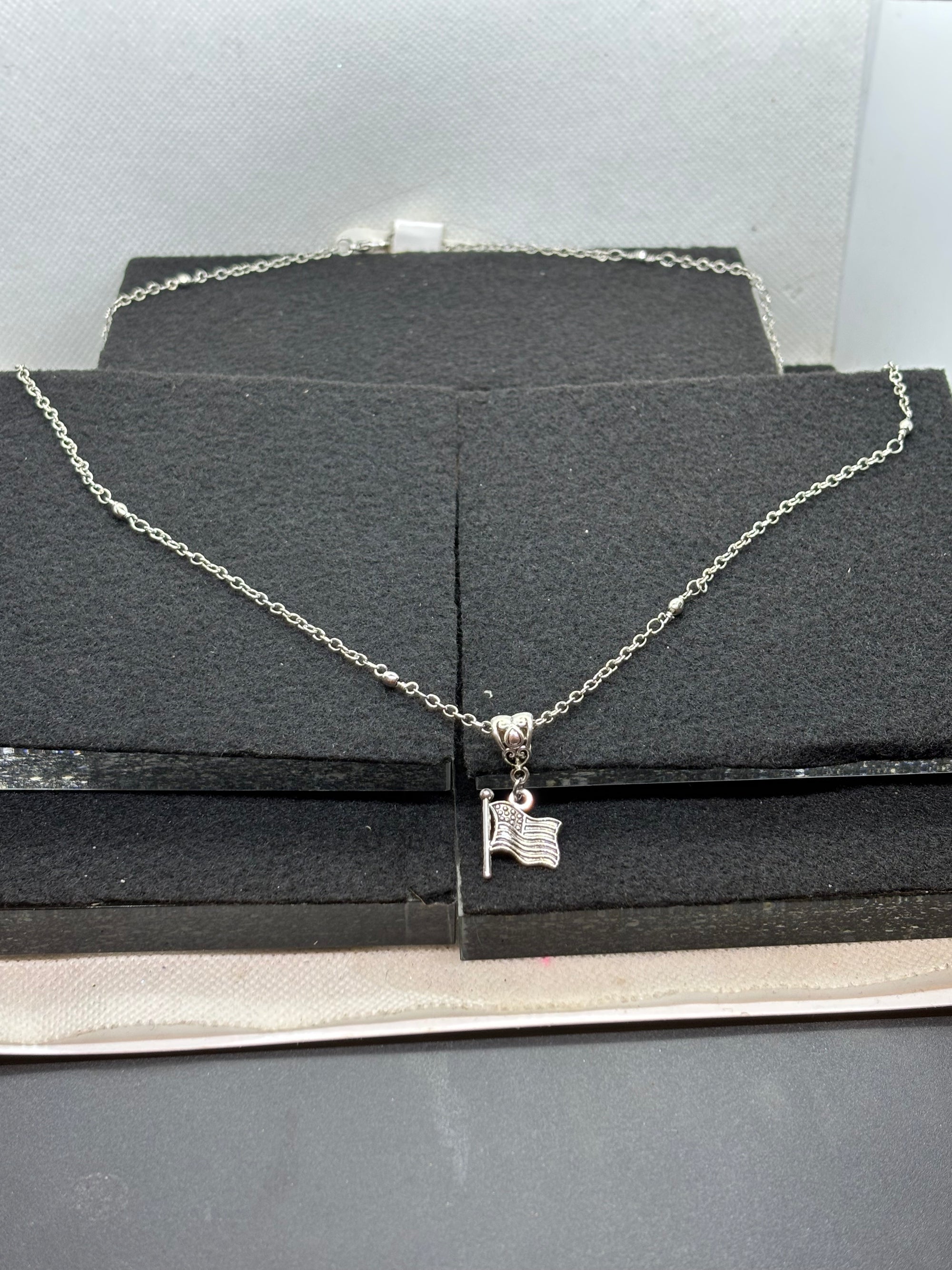 Silver Necklace with American Flag Pendant