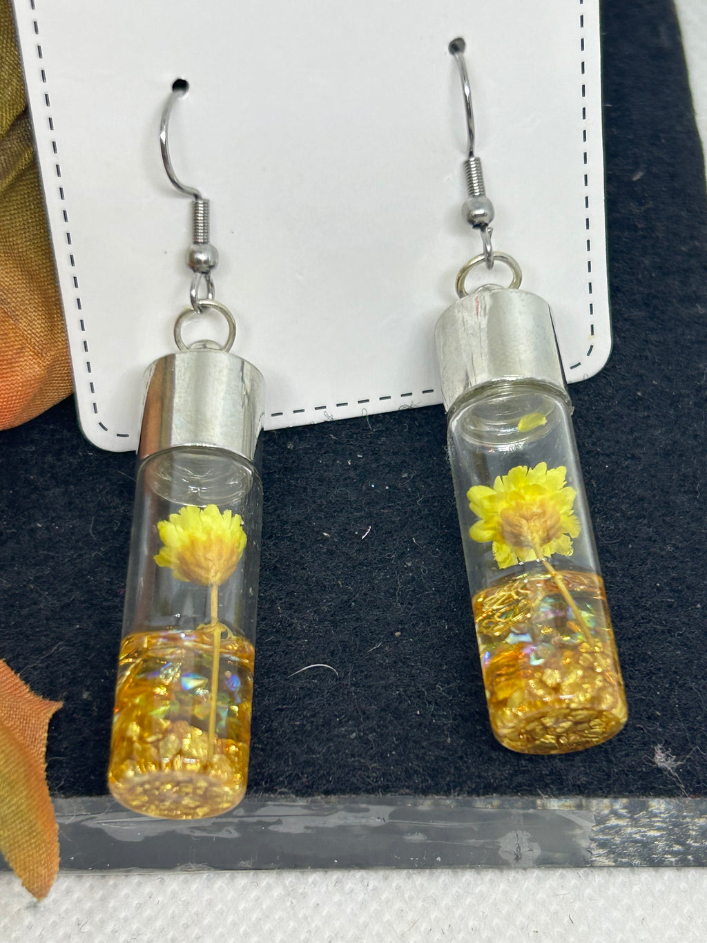 Incased Yellow Flower Earrings