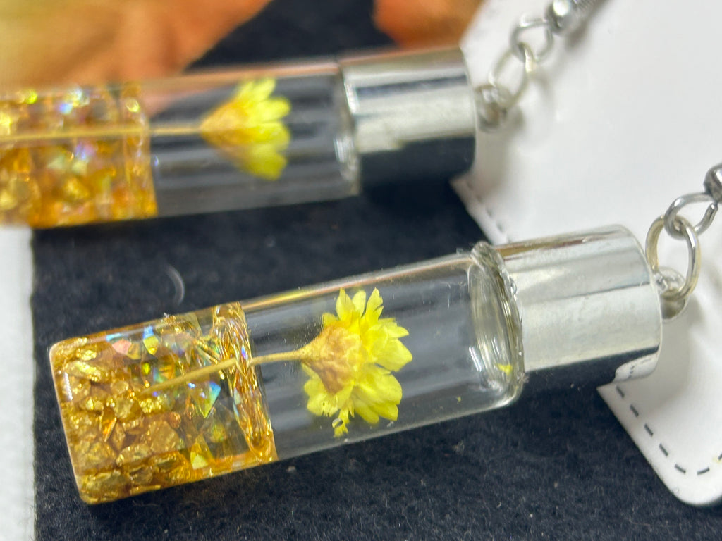 Incased Yellow Flower Earrings