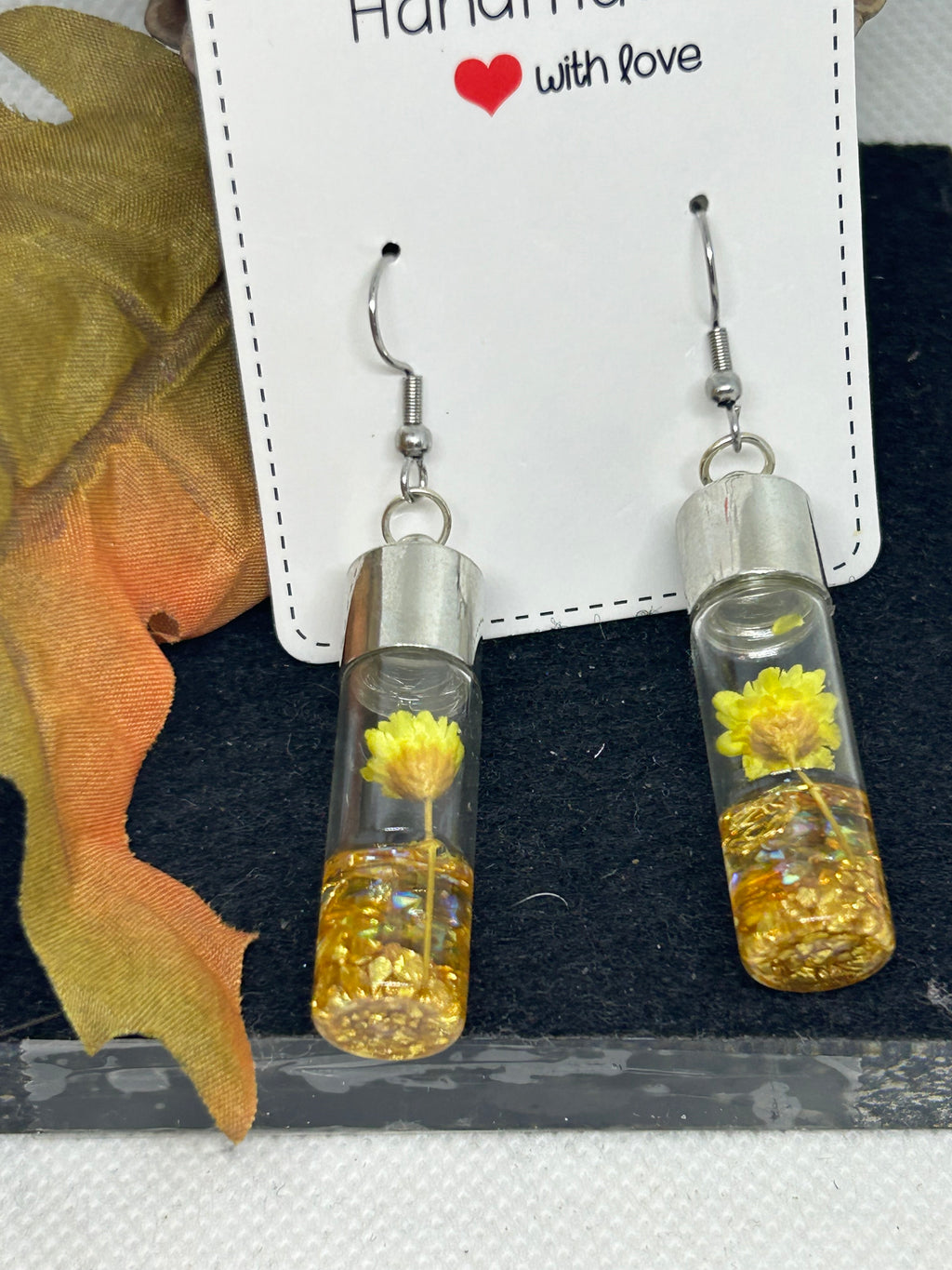 Incased Yellow Flower Earrings