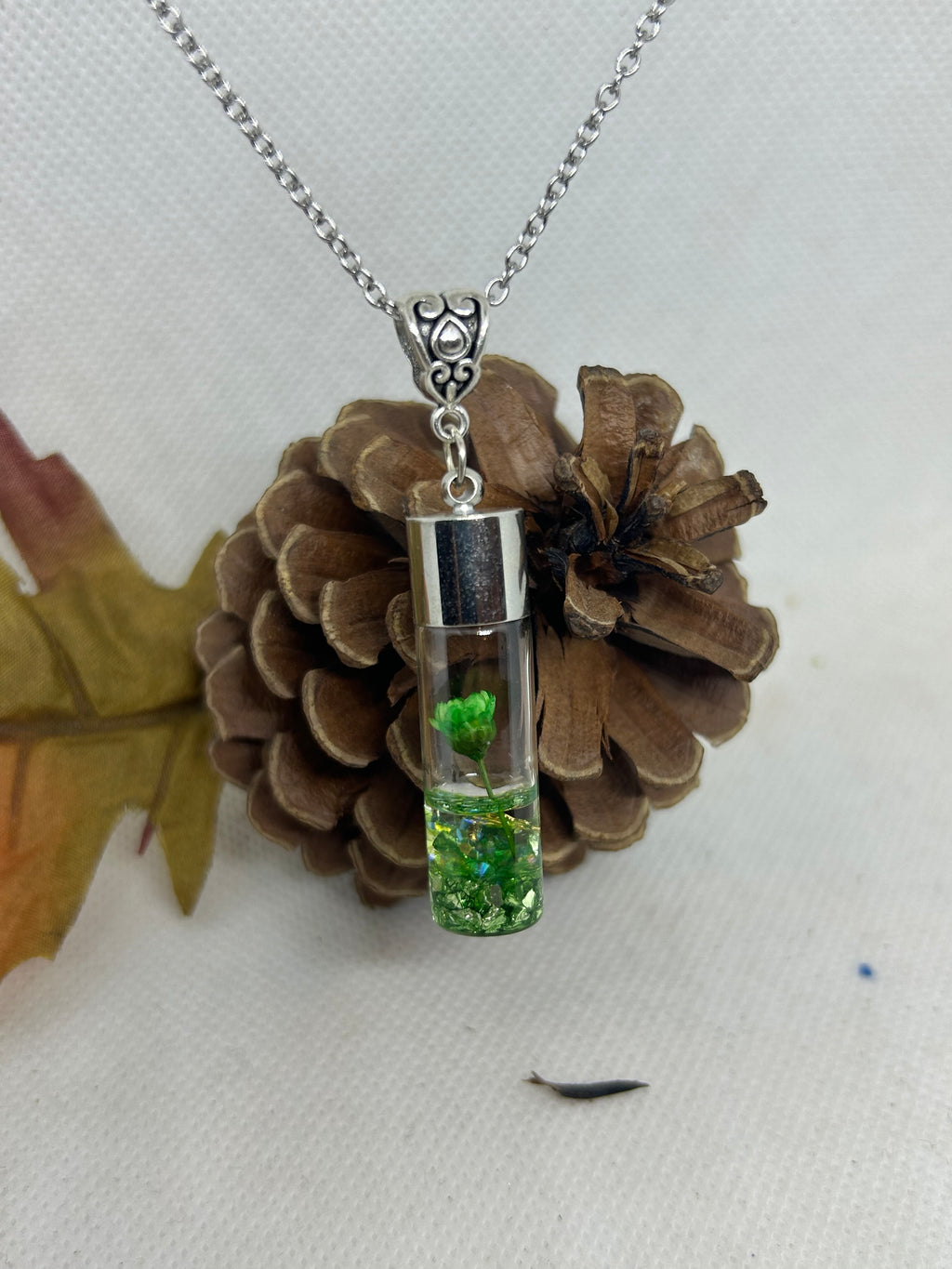 Incased Green Flower Necklace