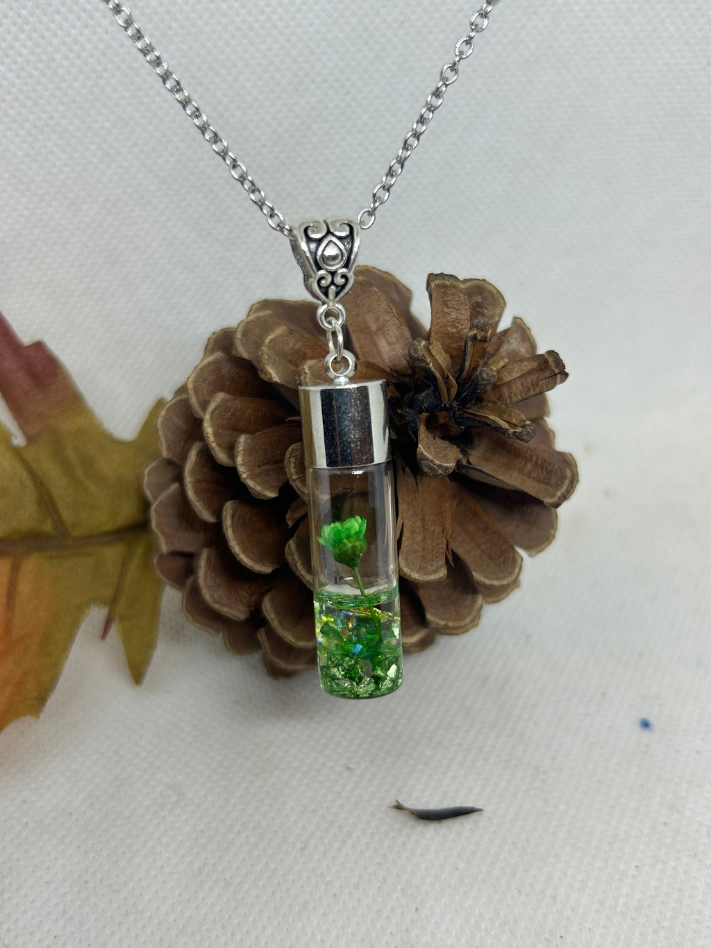 Incased Green Flower Necklace
