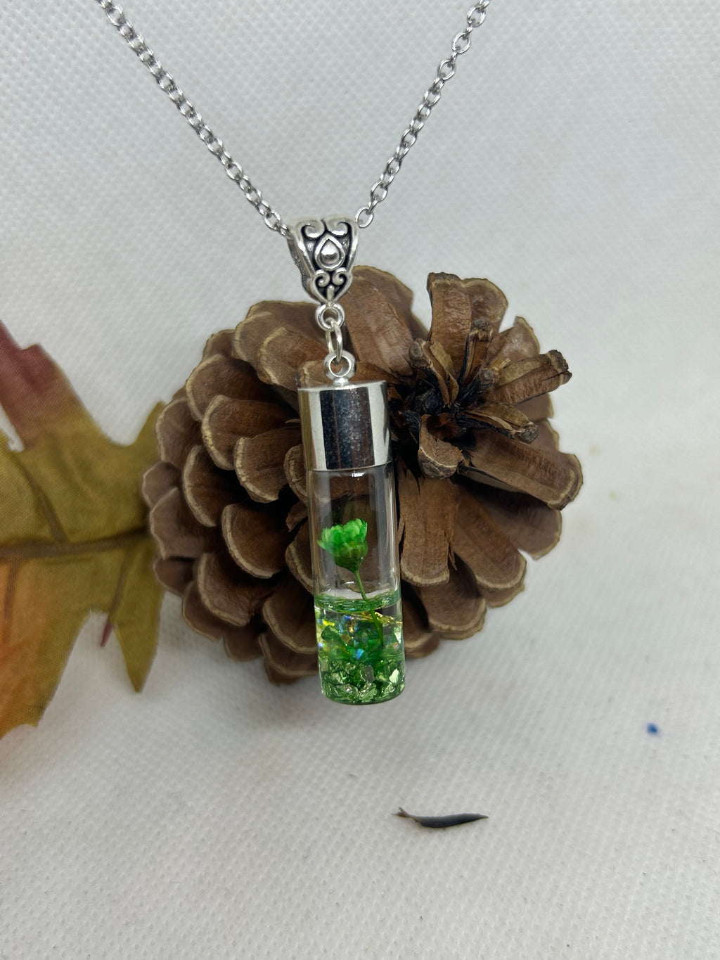 Incased Green Flower Necklace