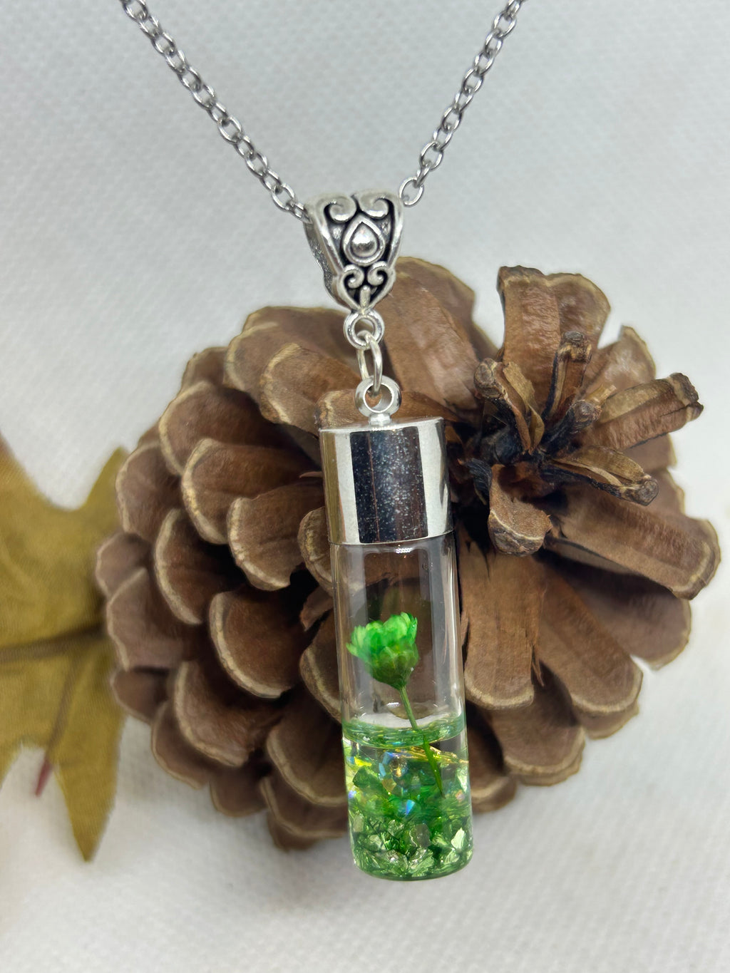 Incased Green Flower Necklace