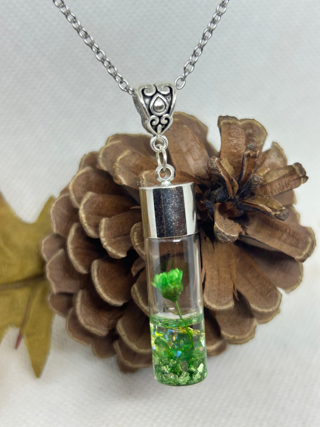 Incased Green Flower Necklace
