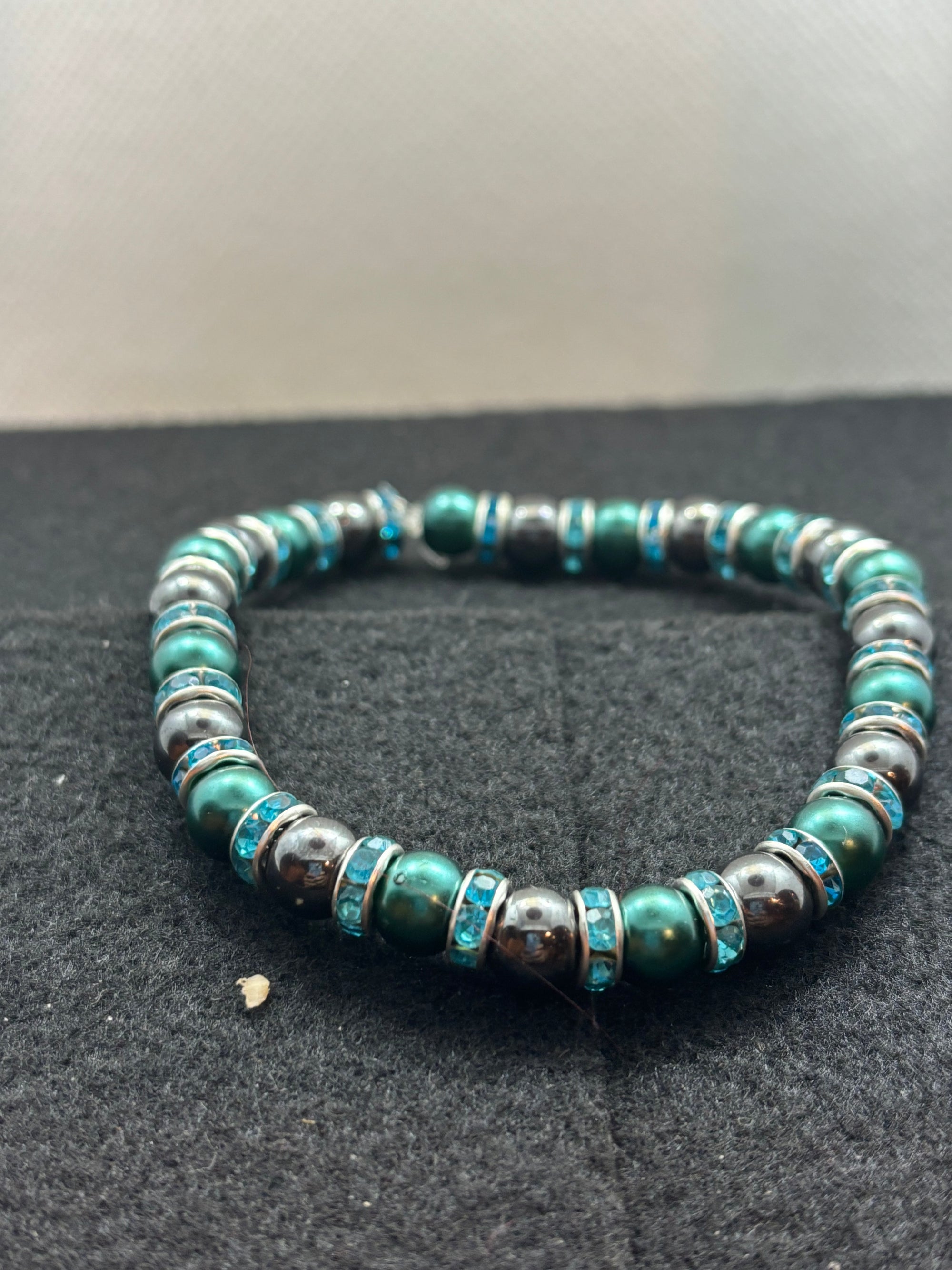 Teal Glass with Hematite Beaded Bracelet