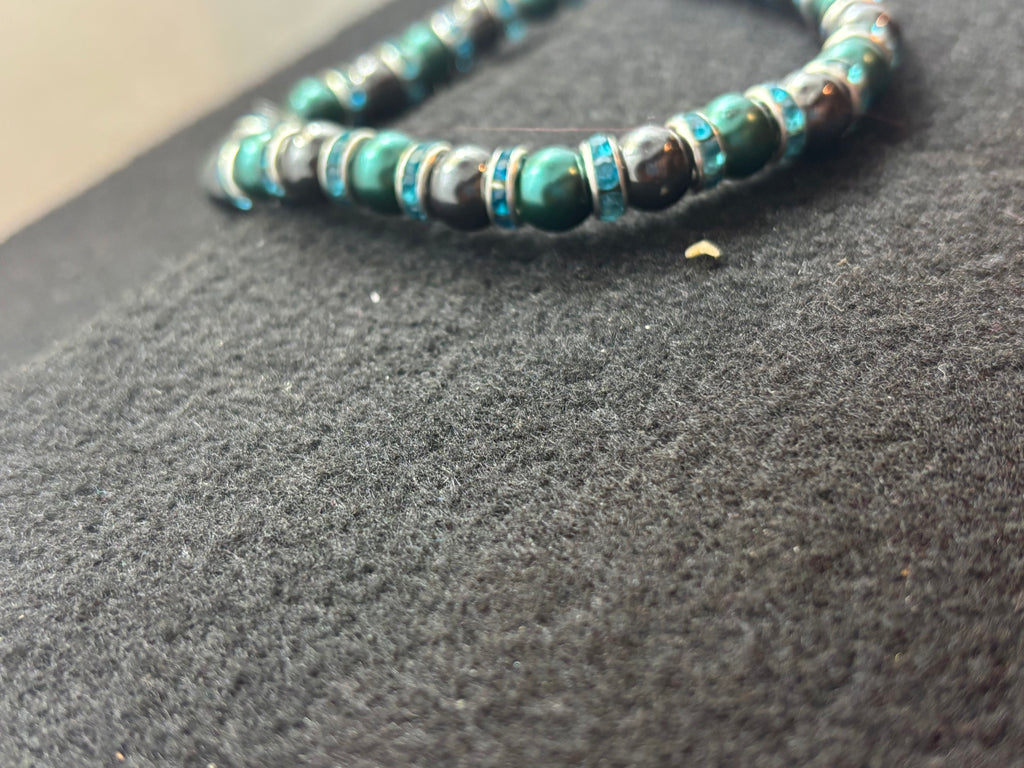Teal Glass with Hematite Beaded Bracelet