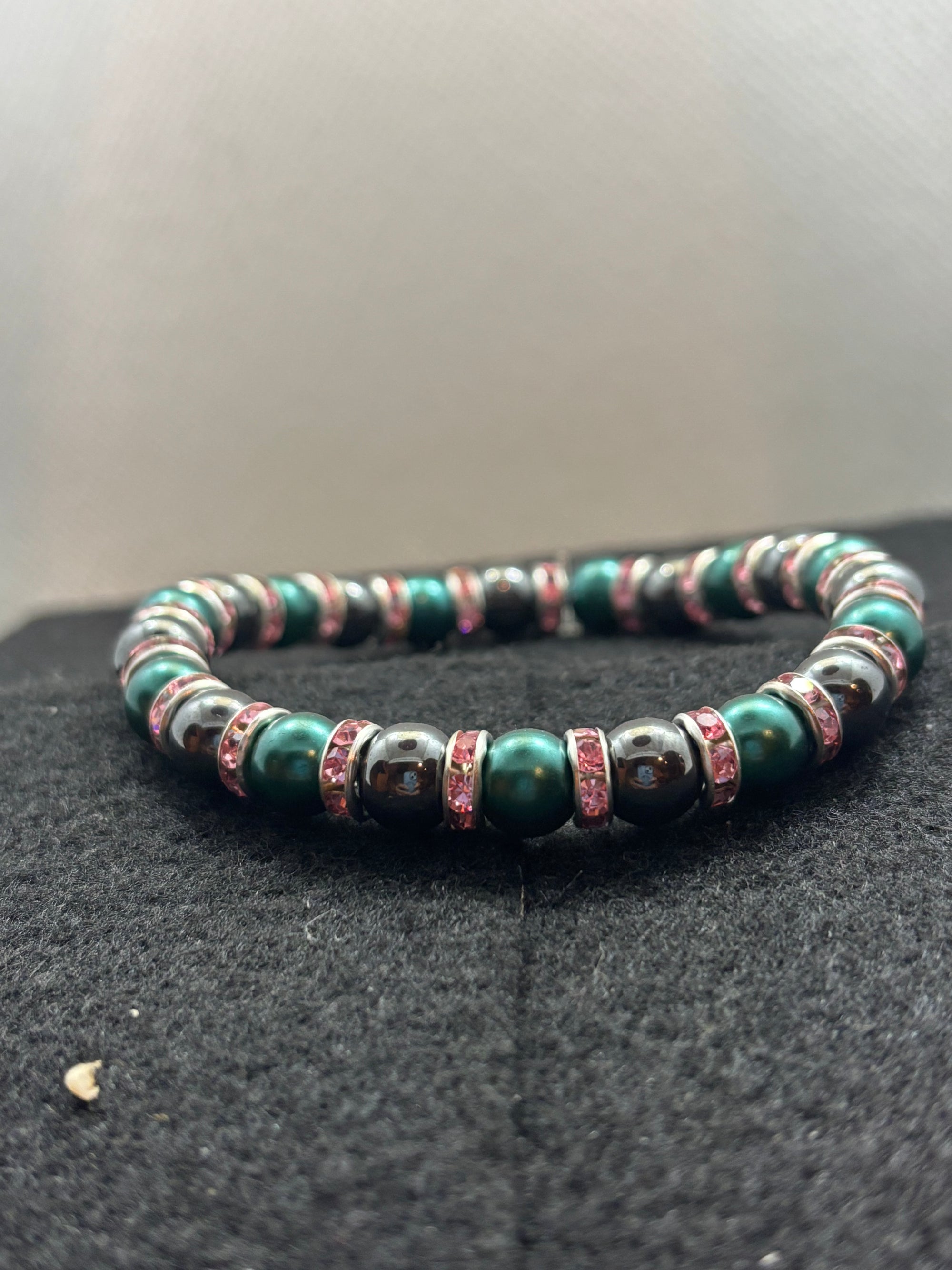 Black Hematite and Glass Teal Beaded Bracelet