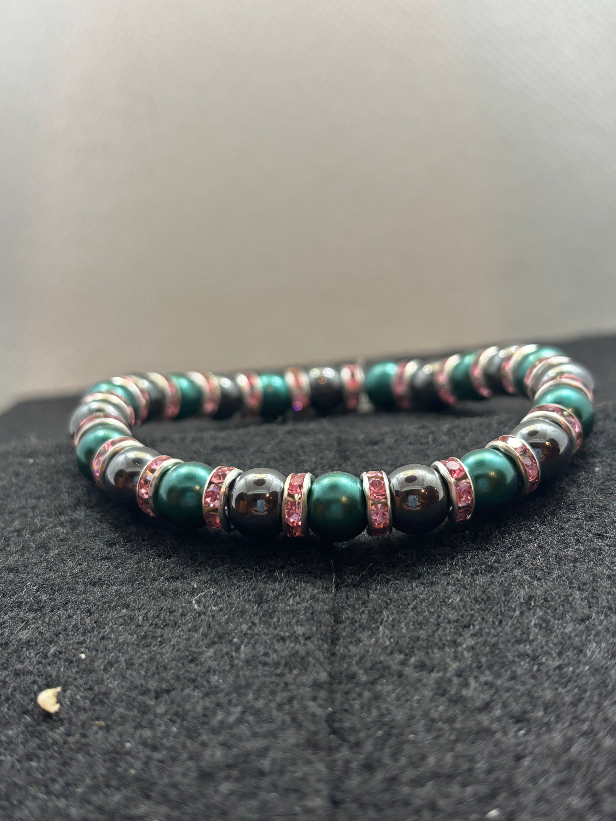 Black Hematite and Glass Teal Beaded Bracelet