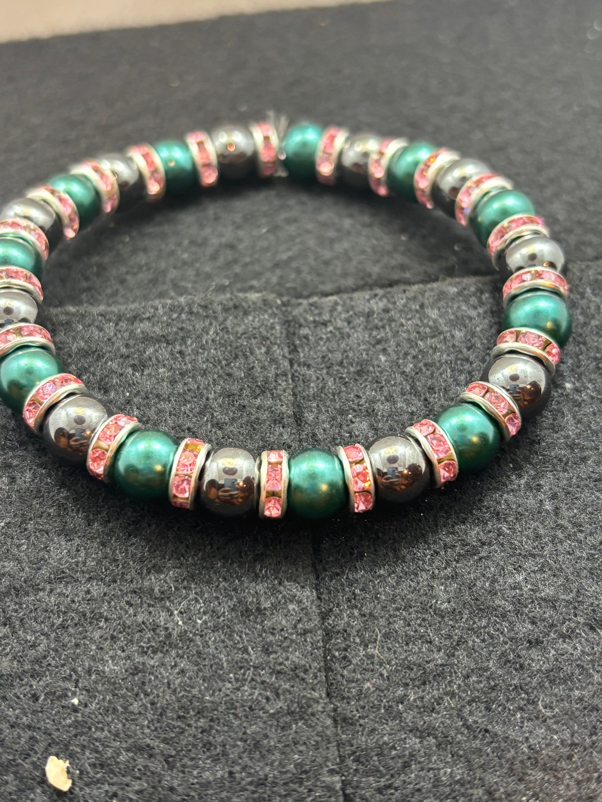 Black Hematite and Glass Teal Beaded Bracelet