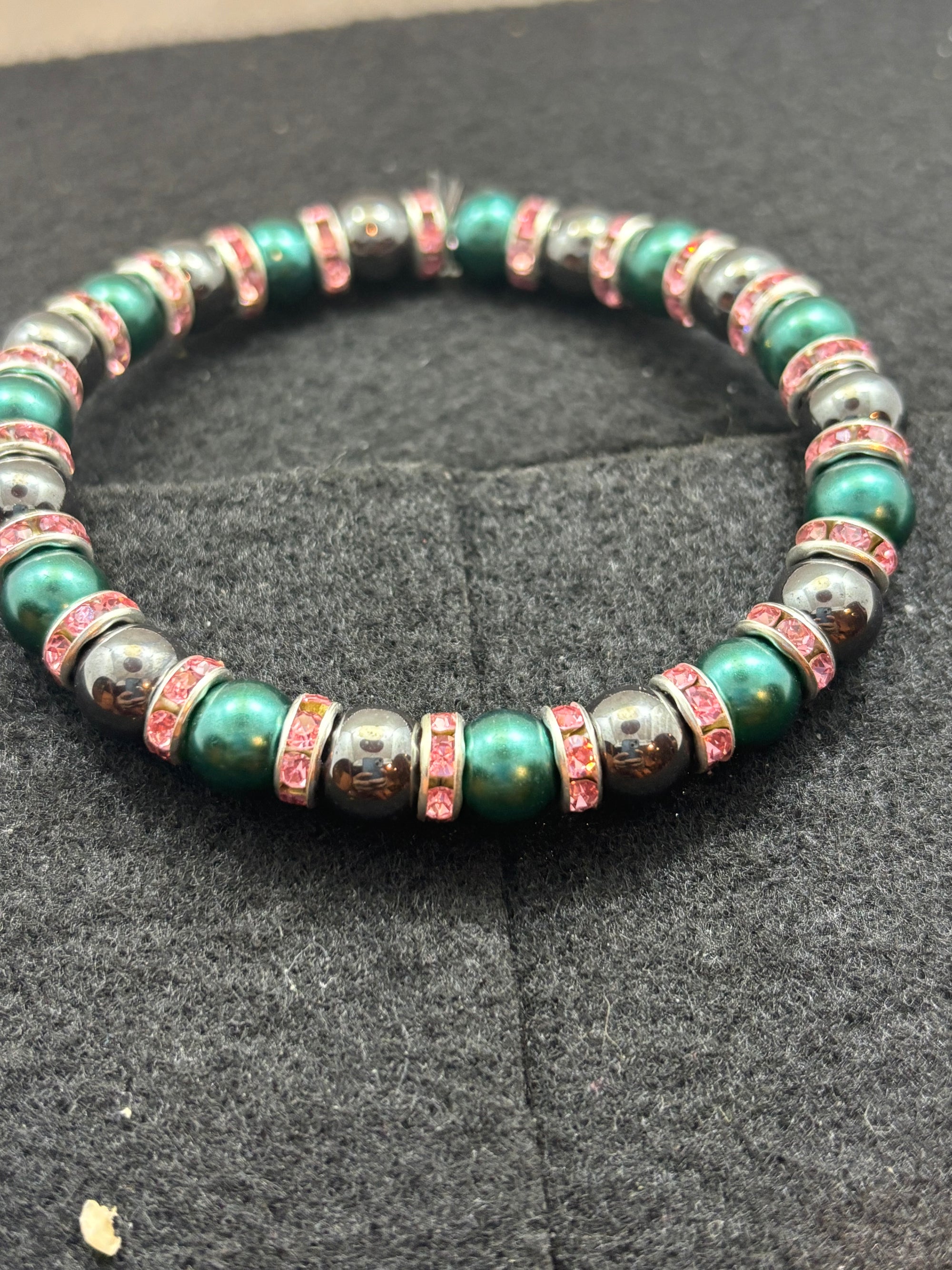 Black Hematite and Glass Teal Beaded Bracelet