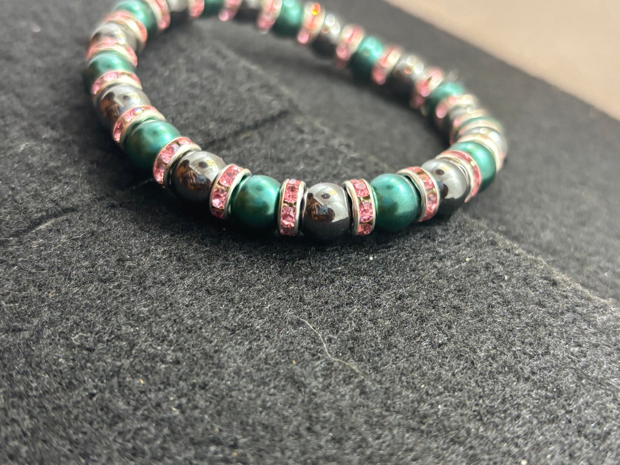 Black Hematite and Glass Teal Beaded Bracelet
