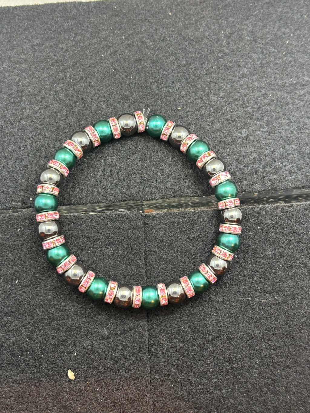 Black Hematite and Glass Teal Beaded Bracelet