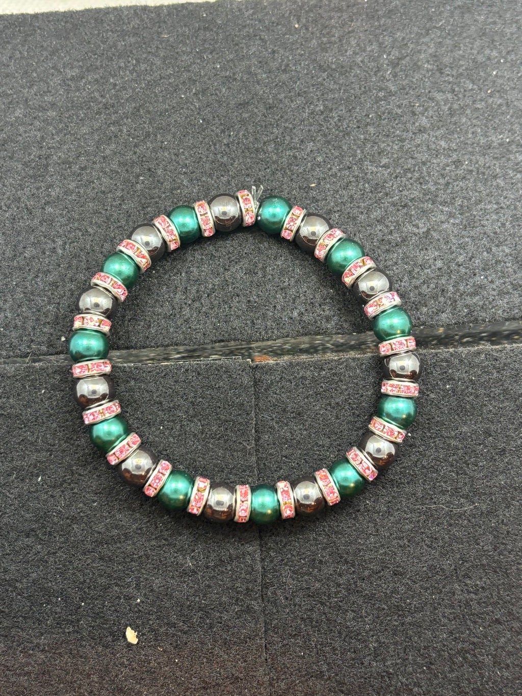 Black Hematite and Glass Teal Beaded Bracelet